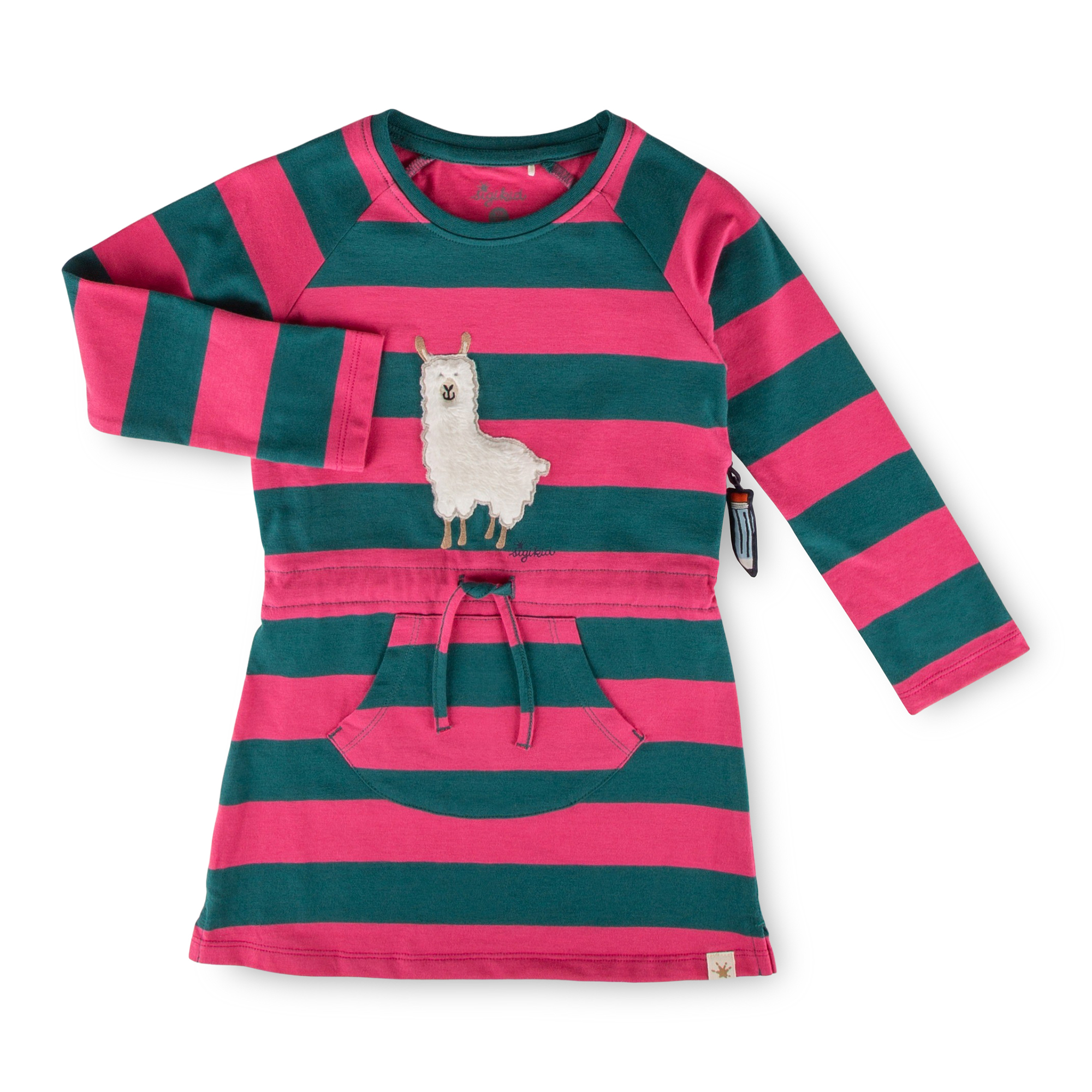 Girls' long sleeve dress llama, kangaroo pocket
