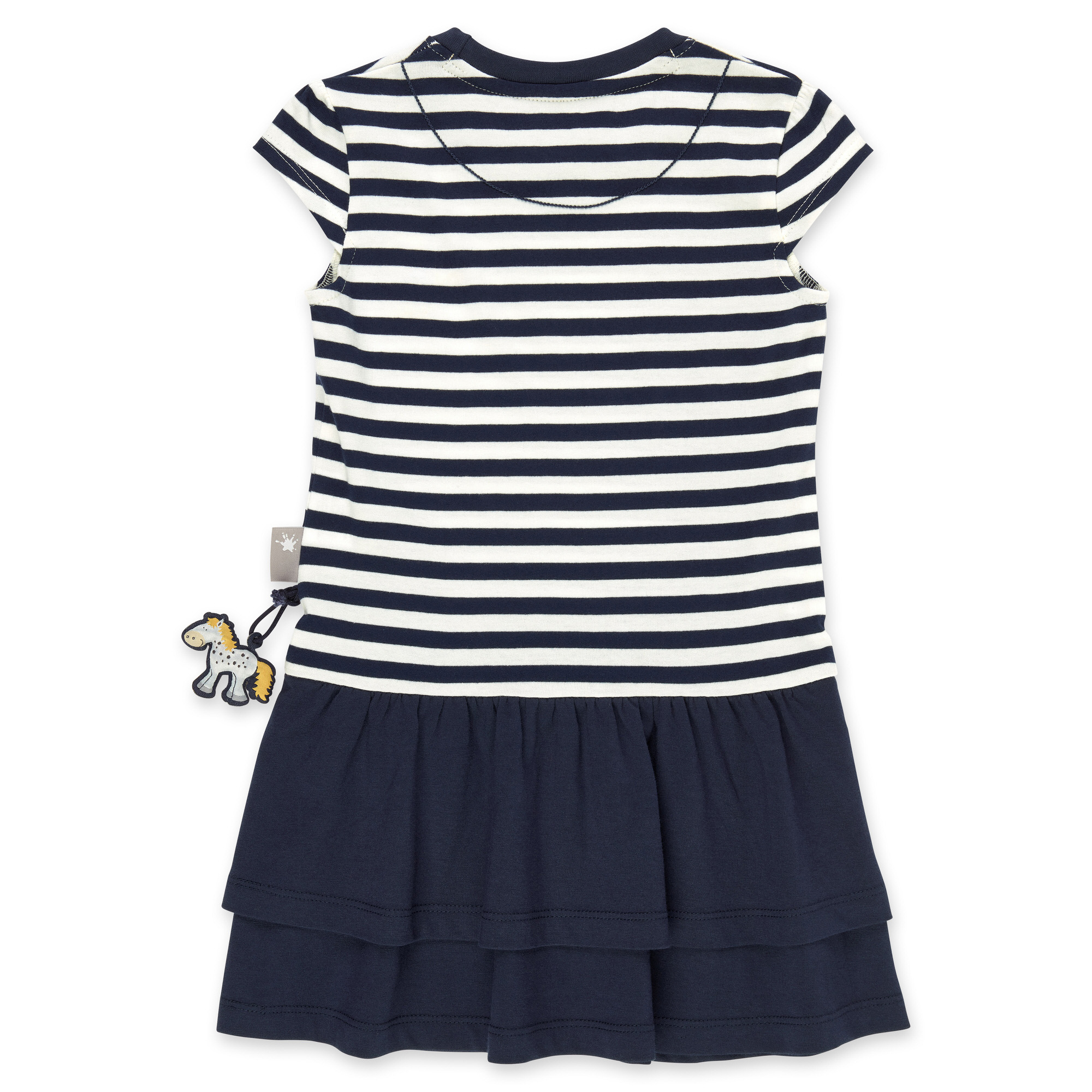 Twofer girls' summer flounce dress, navy/white