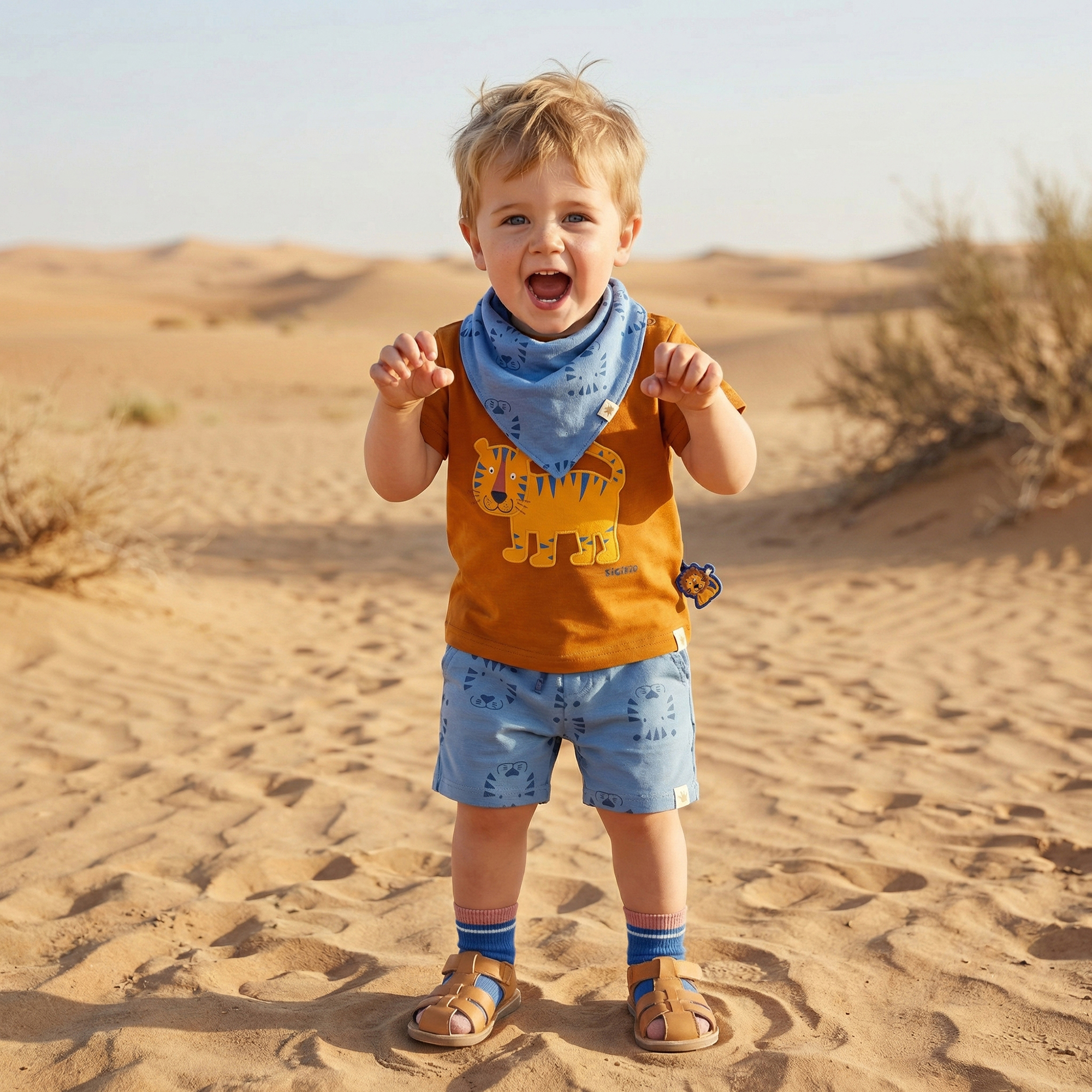 Baby T-Shirt Tiger & Löwe, braun