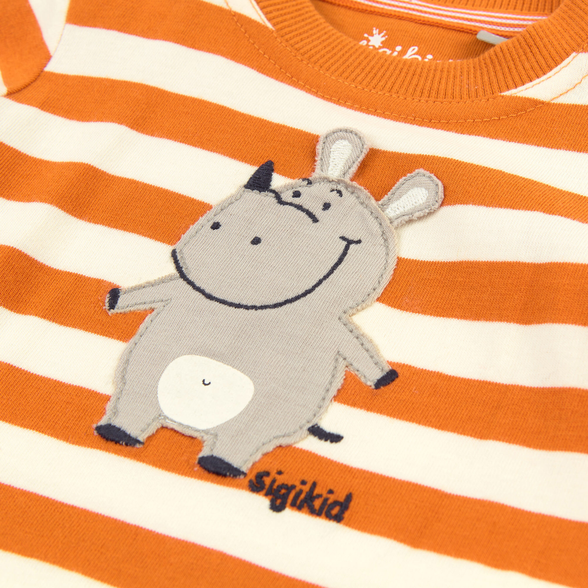 Cream/orange striped baby T-shirt rhino