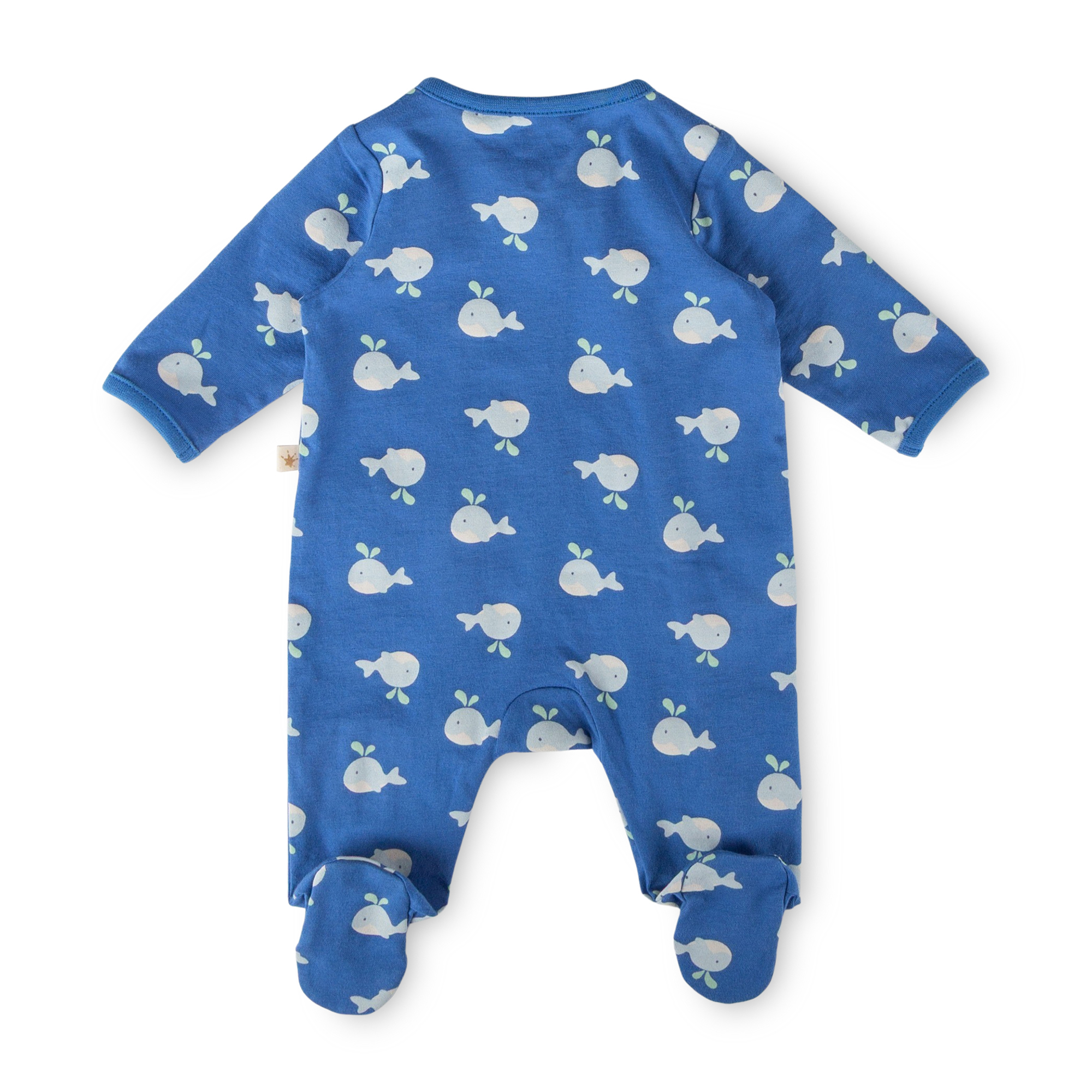 Newborn baby footed long sleeve romper whale, blue