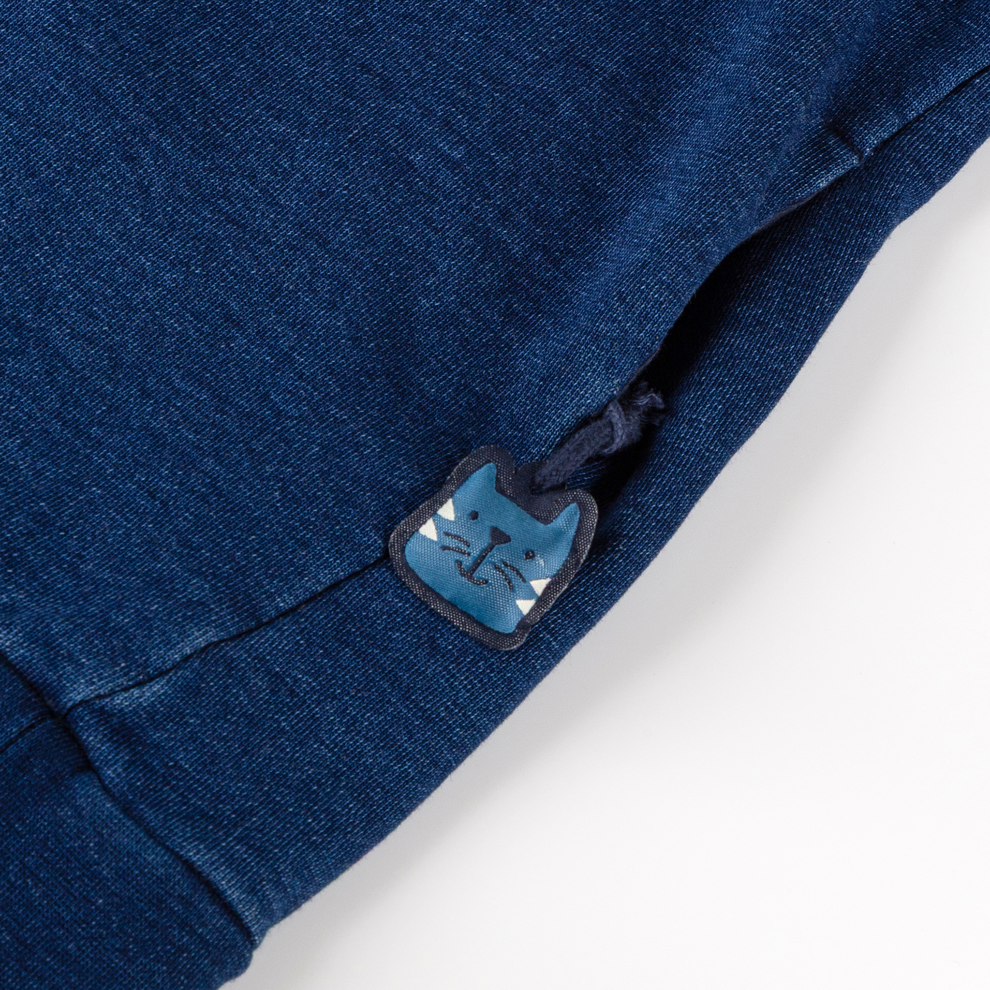 Kinder Kapuzen Sweatkleid Denim Optik bunt bestickt, dunkelblau