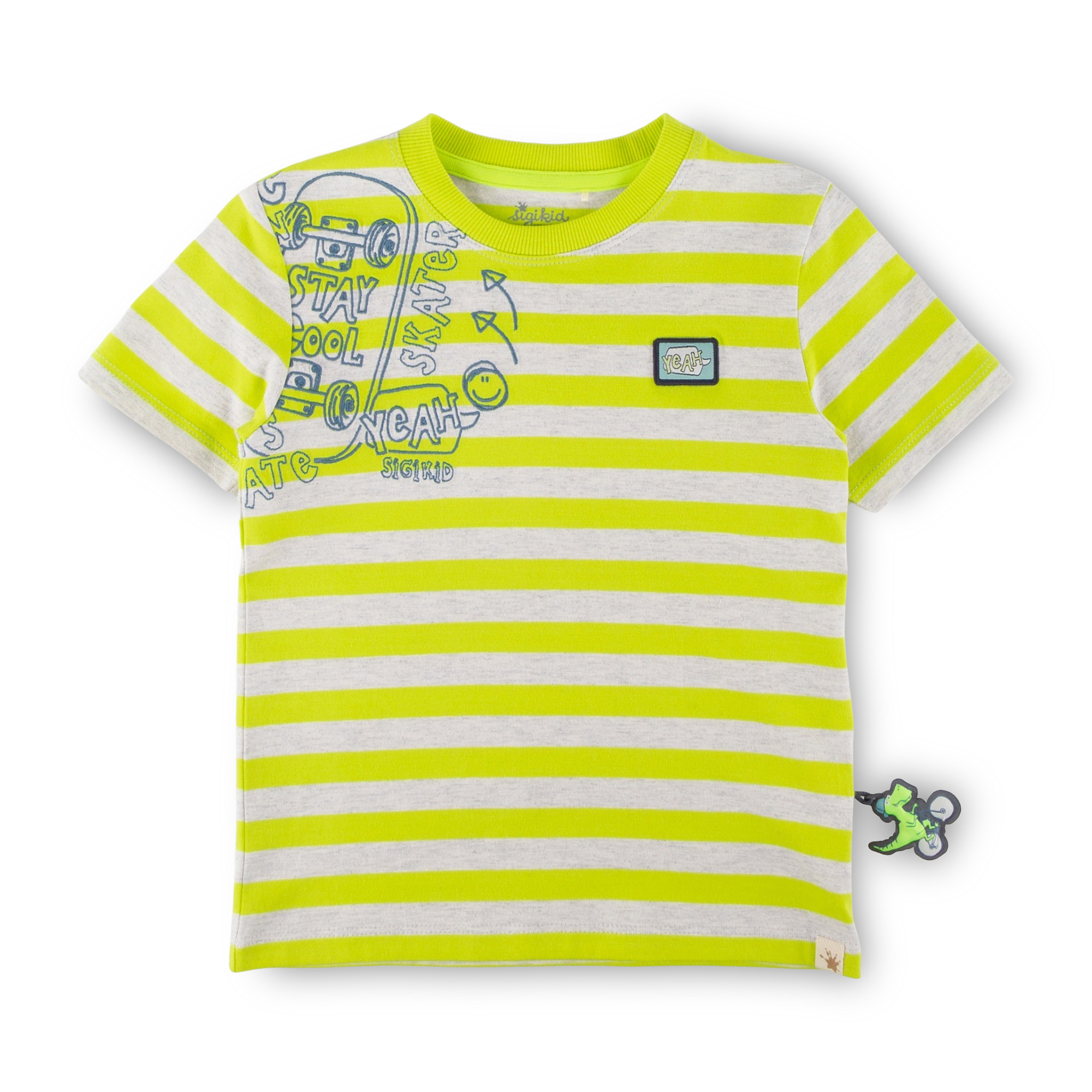 Kinder T-Shirt Sporty Dino, gelb-weiß gestreift Kinder T-Shirt Sporty Dino, gelb-weiß gestreift