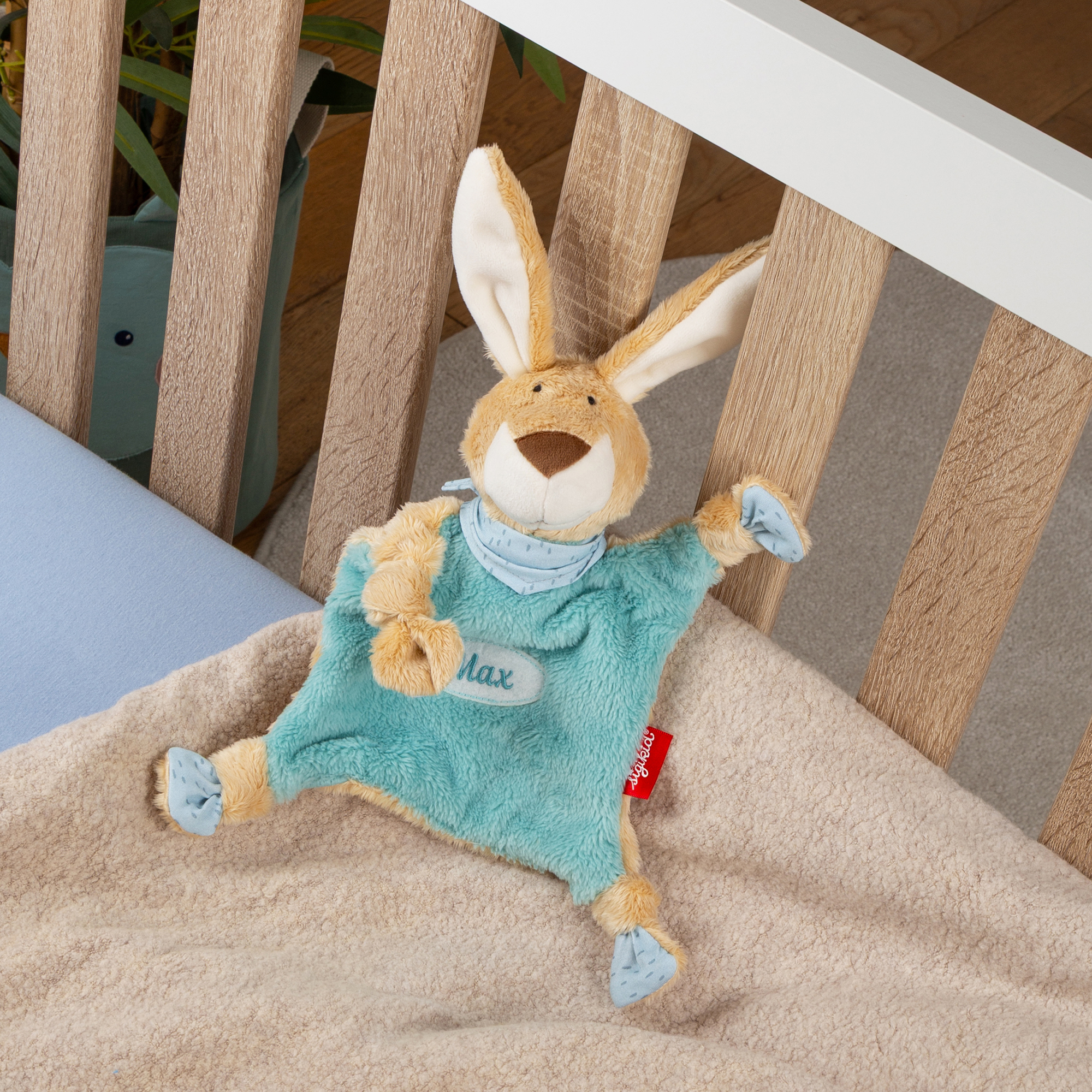Namensschnuffeltuch Hase türkis