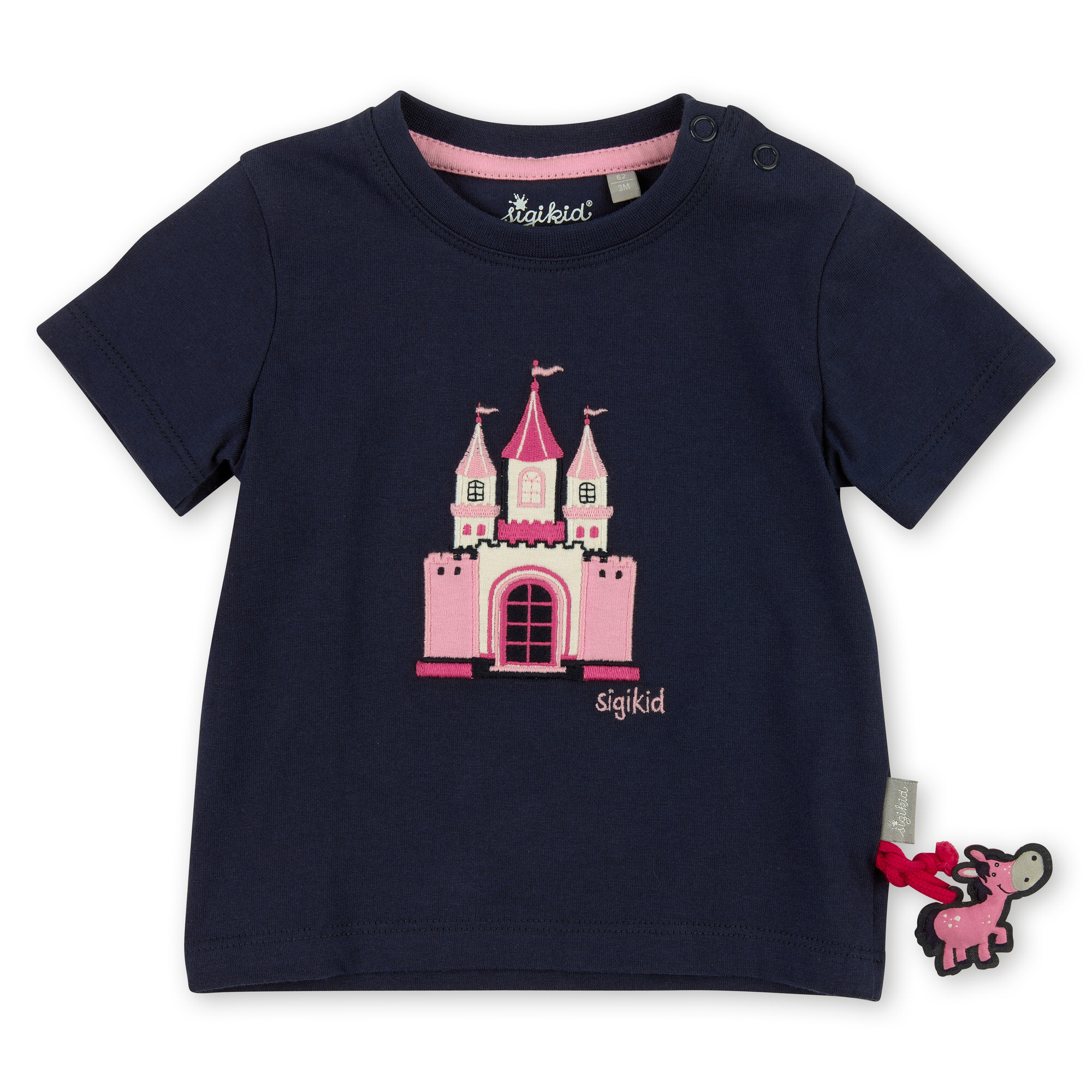Dunkelblaues Baby T-Shirt mit Märchenschloss Motiv