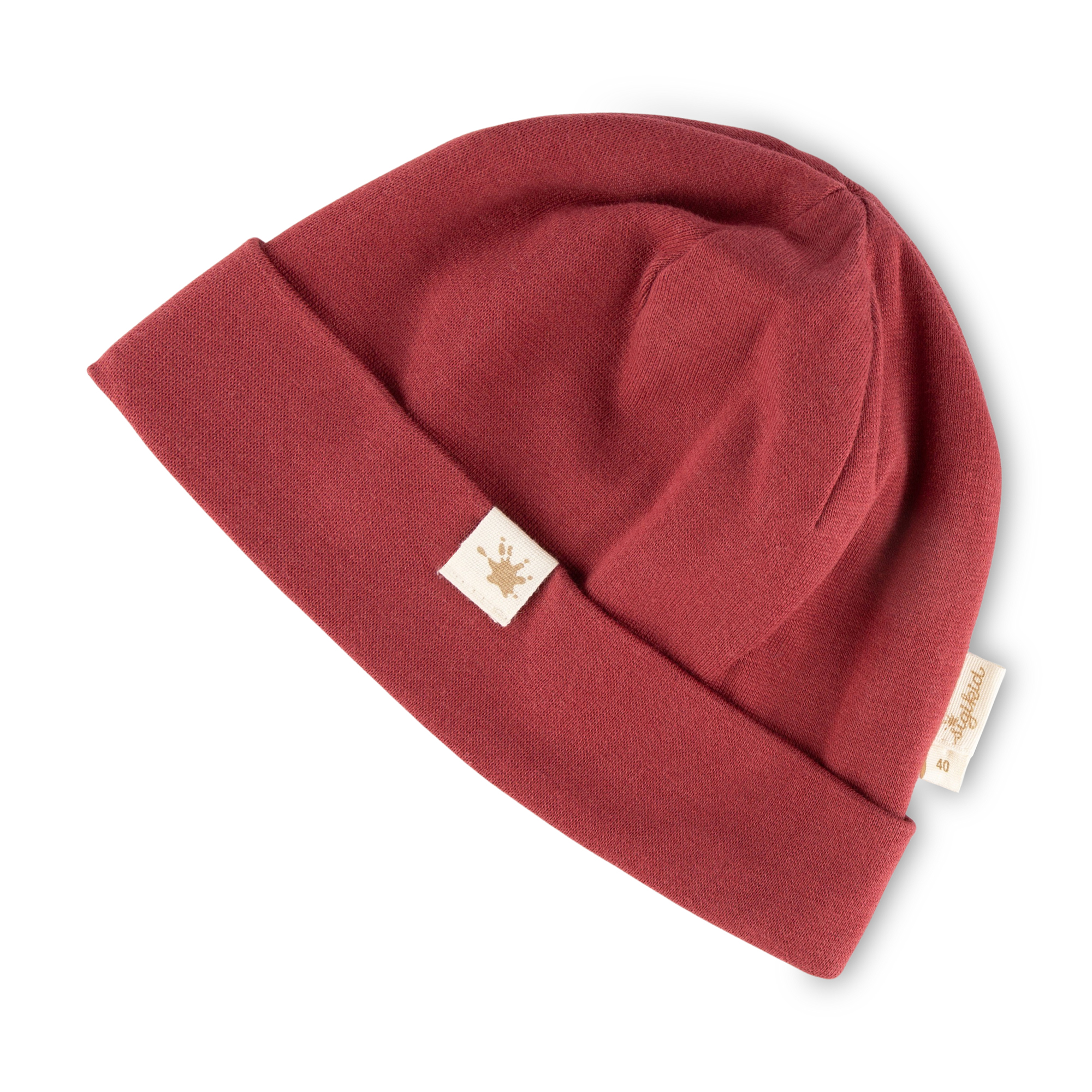 Dark red baby rib knit beanie hat, Pink Cockatoo