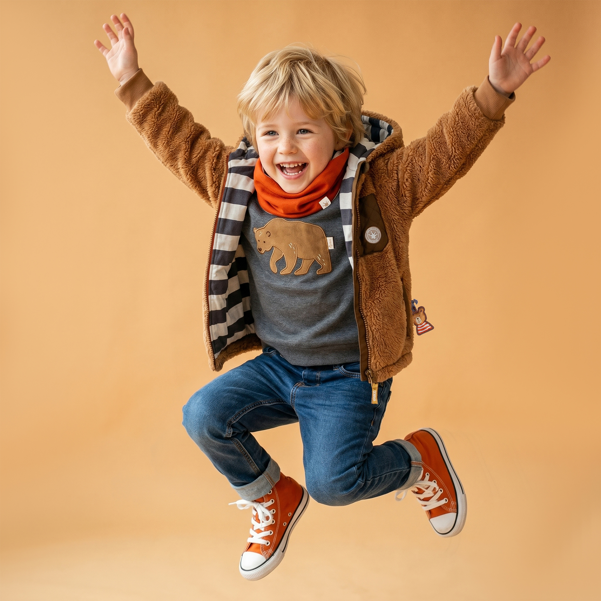 Sherpa Fleece Jacke Winterbär gefüttert, karamellbraun