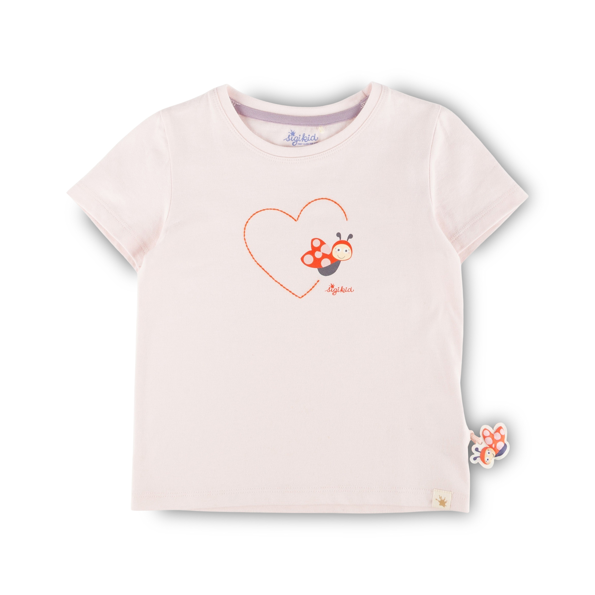 Children's T-shirt ladybug & heart, pale pink