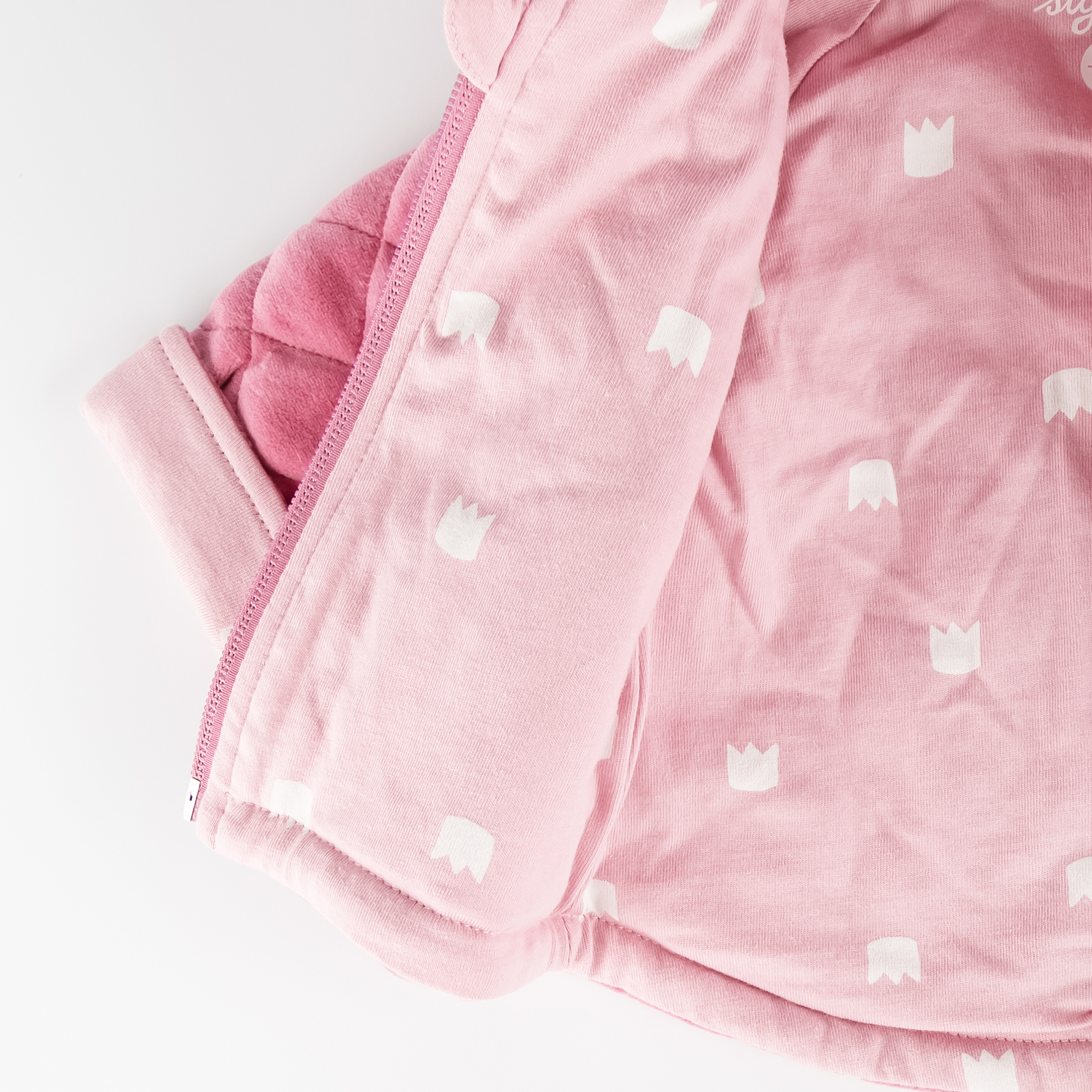 Newborn baby hooded velour jacket bear prince, pink, quilted