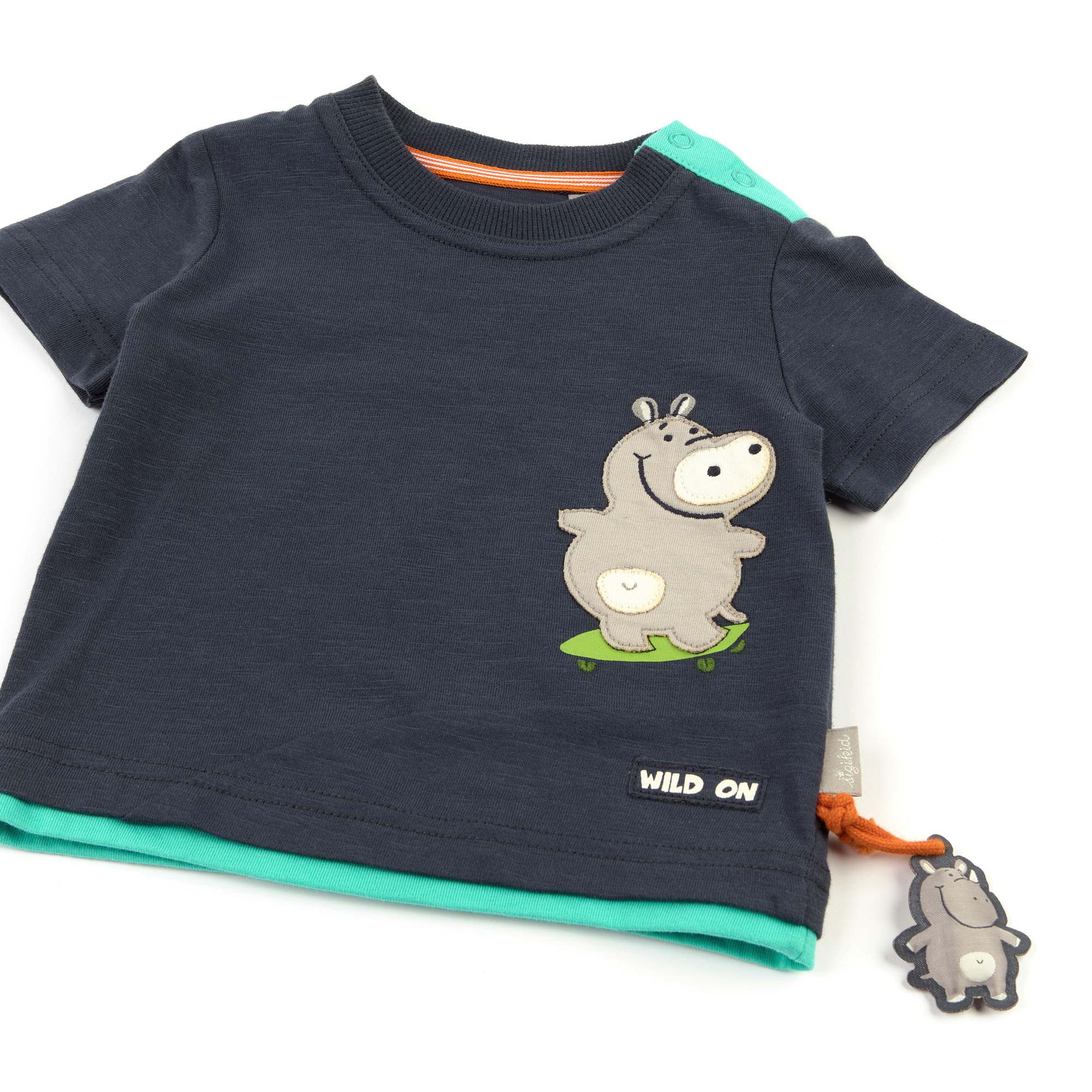 Navy baby boys' T-shirt skating hippo