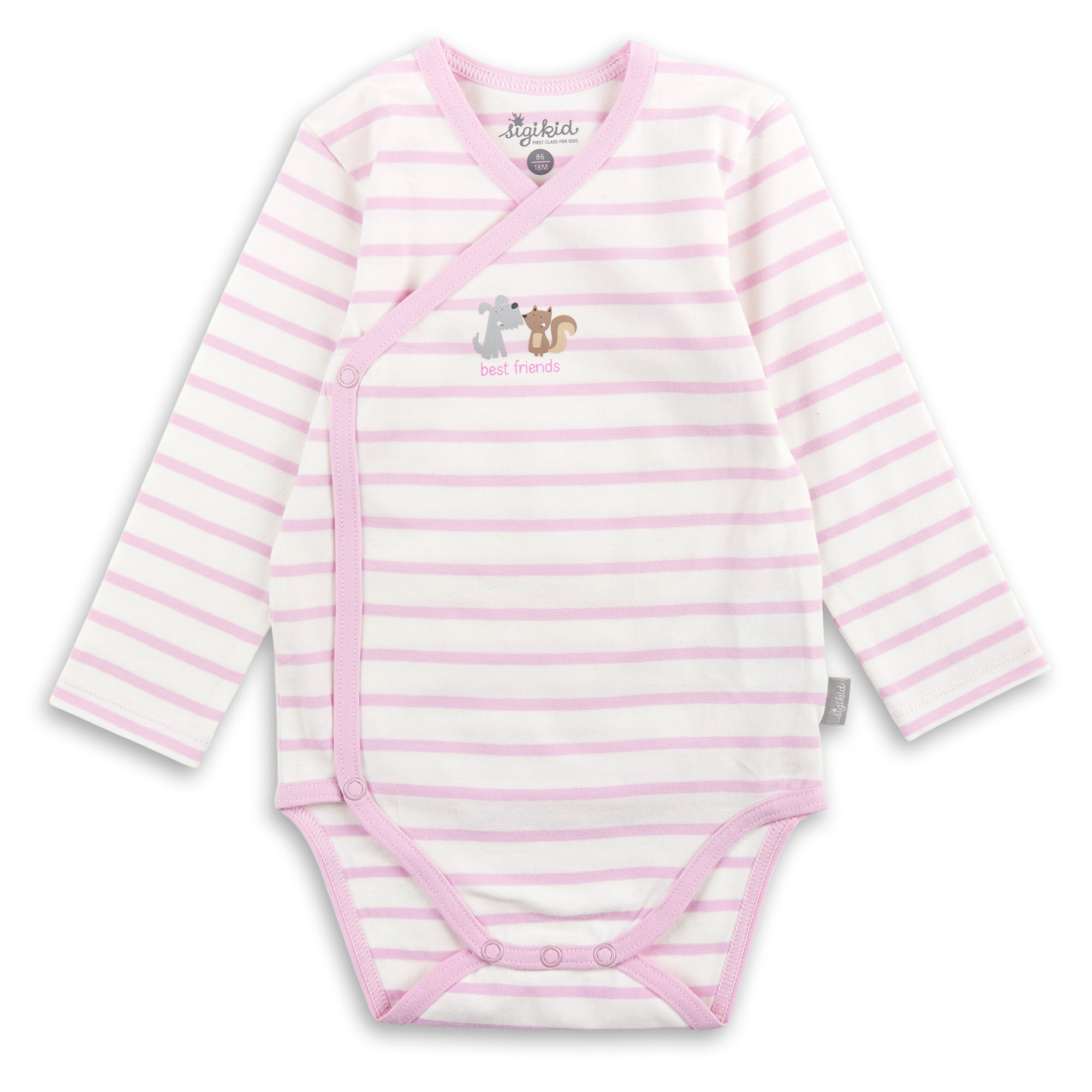 Langarm Baby Body Hund und Eichhörnchen, rosa geringelt Langarm Baby Body Hund und Eichhörnchen, rosa geringelt