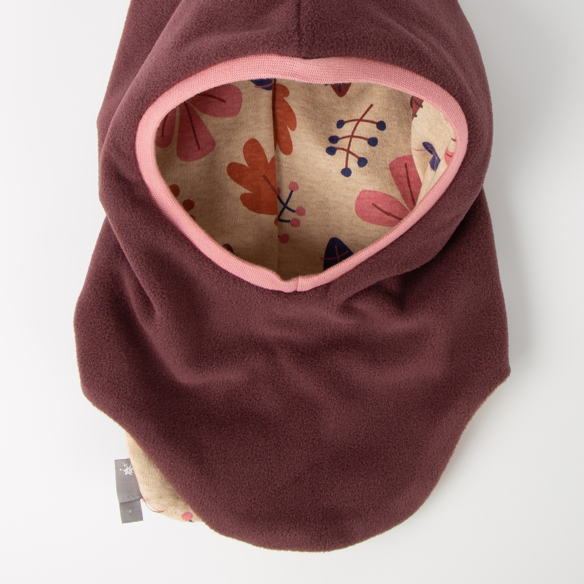 Children's balaclava fleece hat, burgundy red, lined