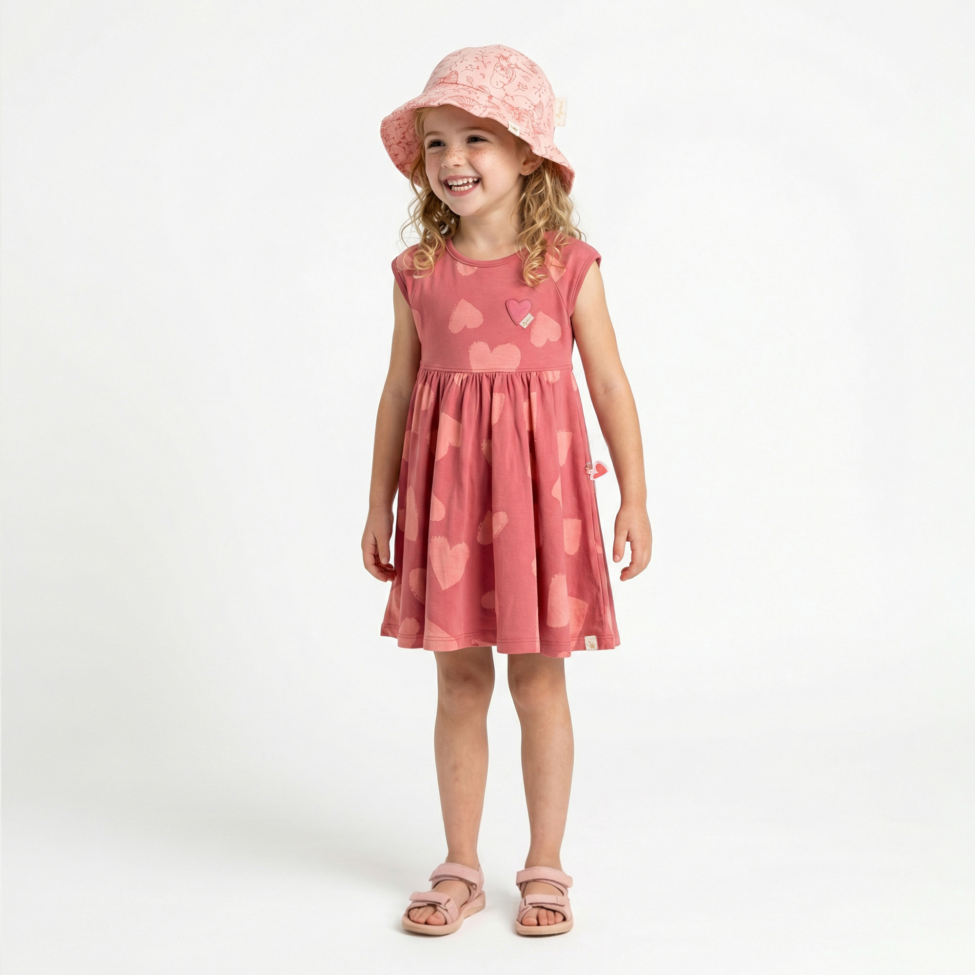 Dark pink children's summer dress hearts, Spring Birds