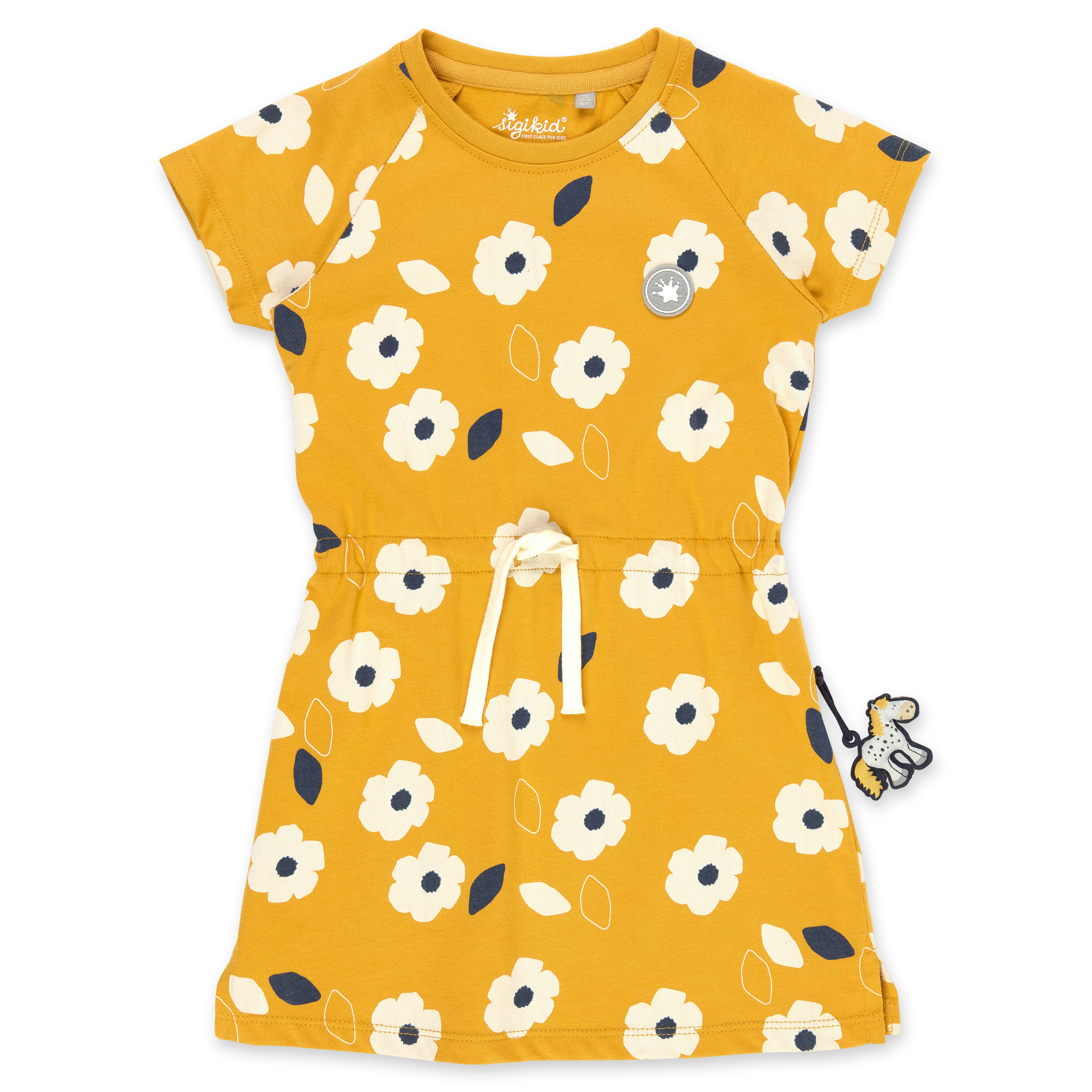 Gelbes Kinderkleid mit Blümchen bedruckt