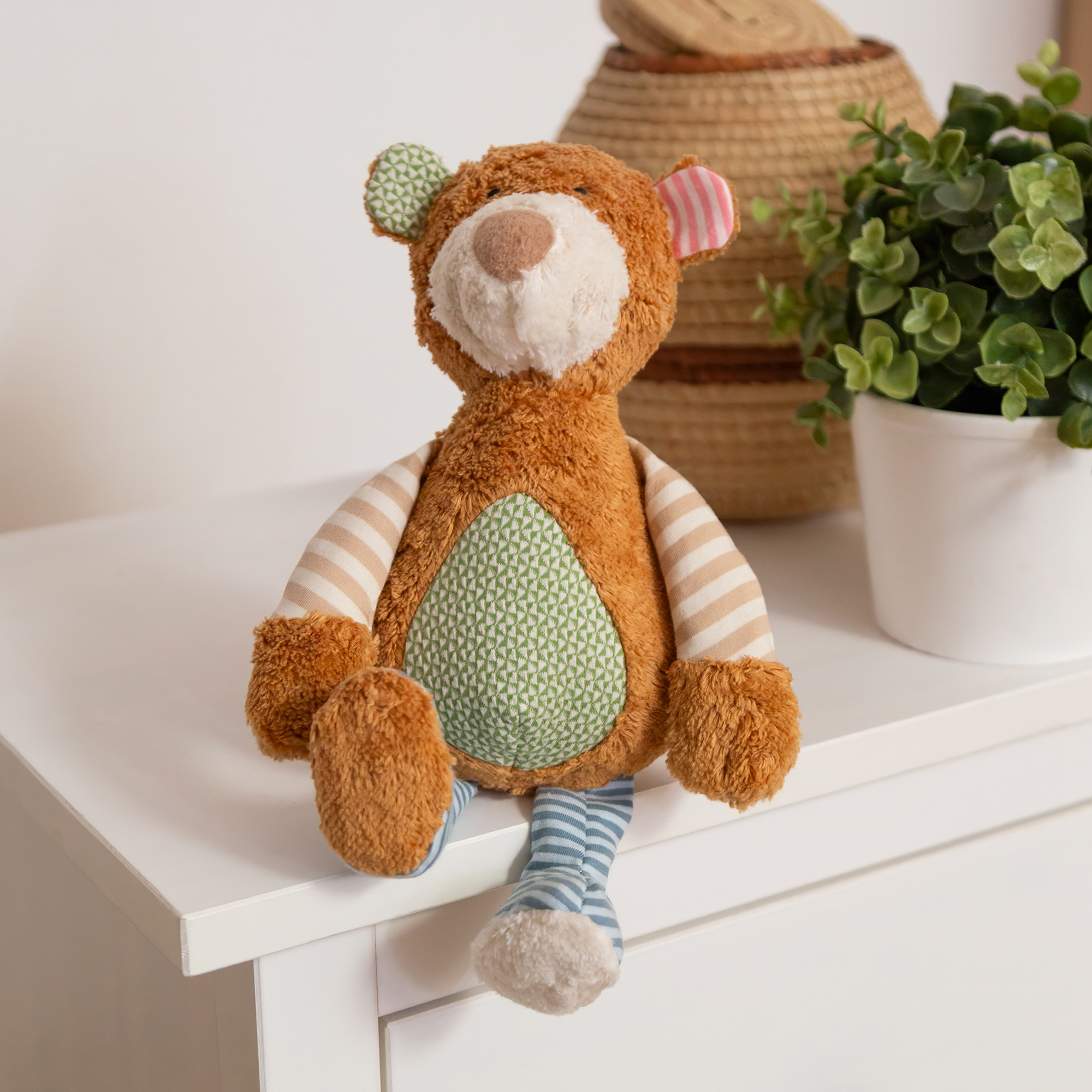 Plush toy patchwork bear, organic Green