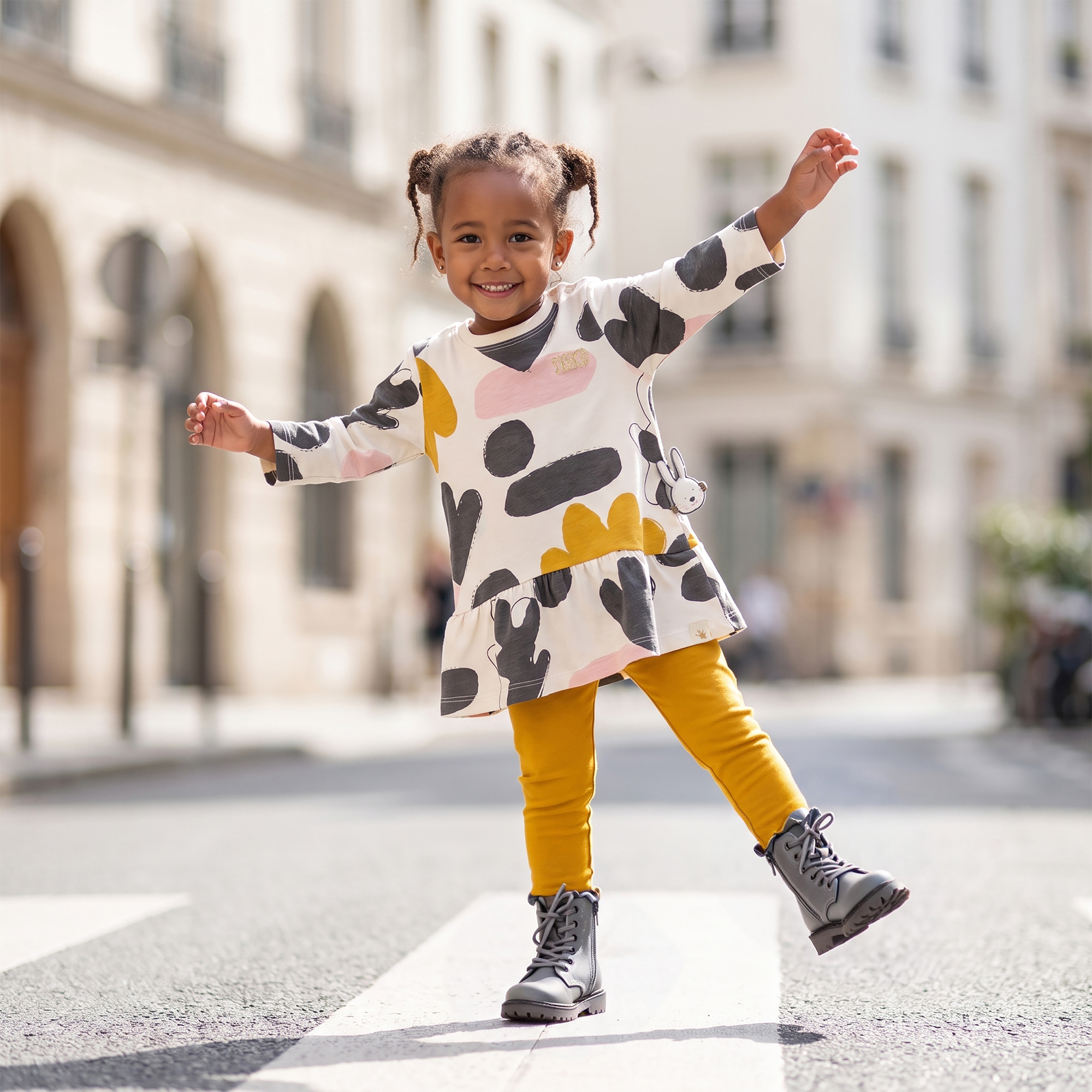 Baby long-sleeved flounce dress, Snow Bunny