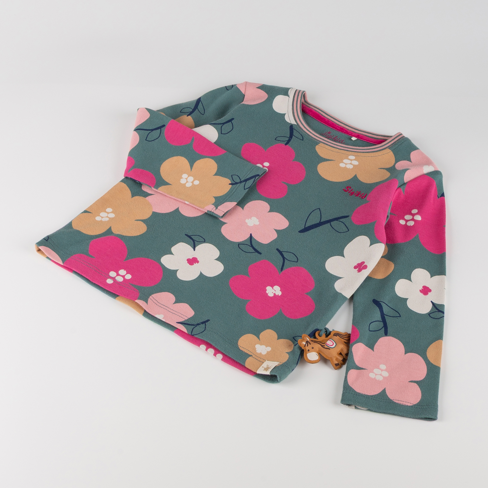 Kinder Langarmshirt Pony Love, grün mit Blumenprint