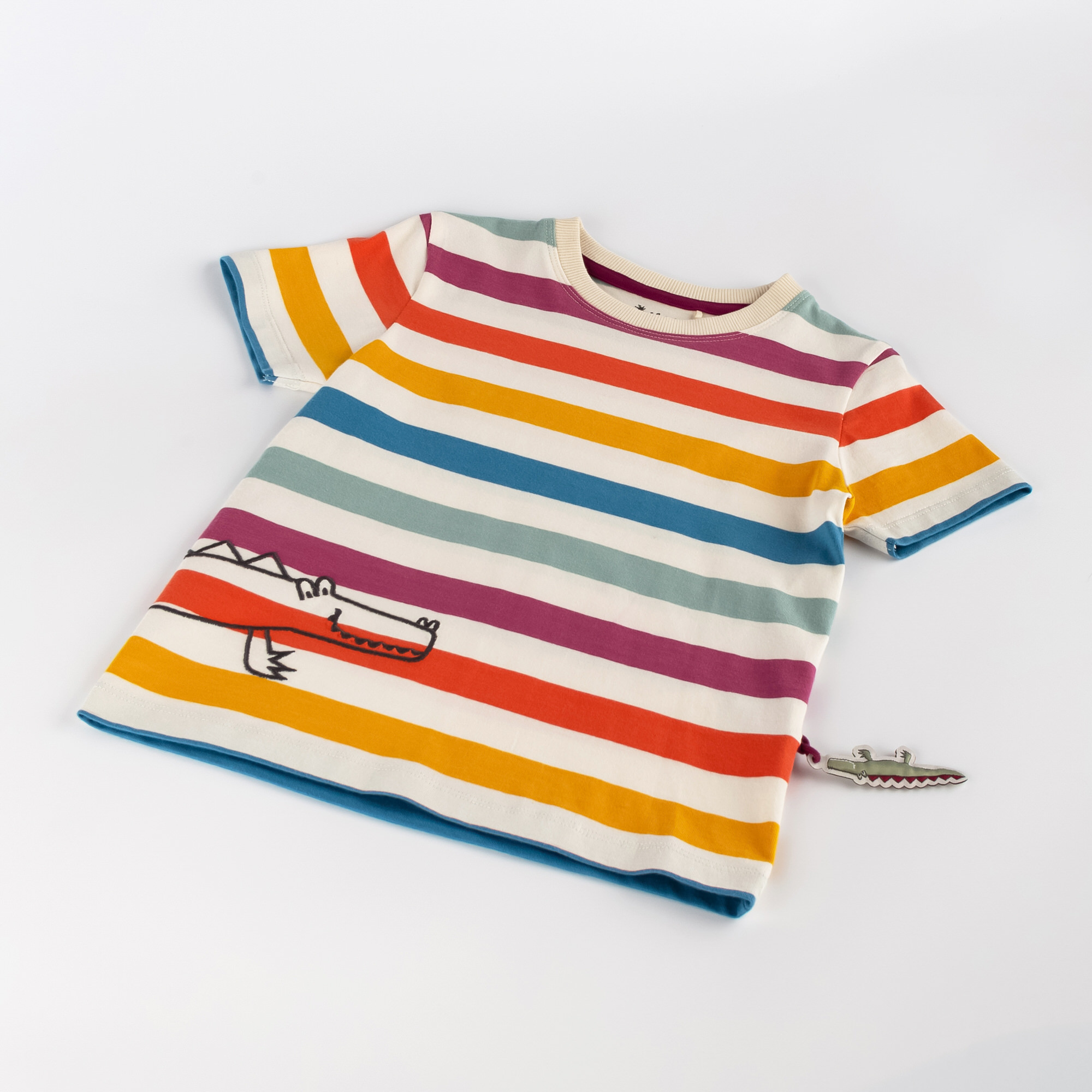 Bunt gestreiftes Kinder T-Shirt Krokodil Bunt gestreiftes Kinder T-Shirt Krokodil