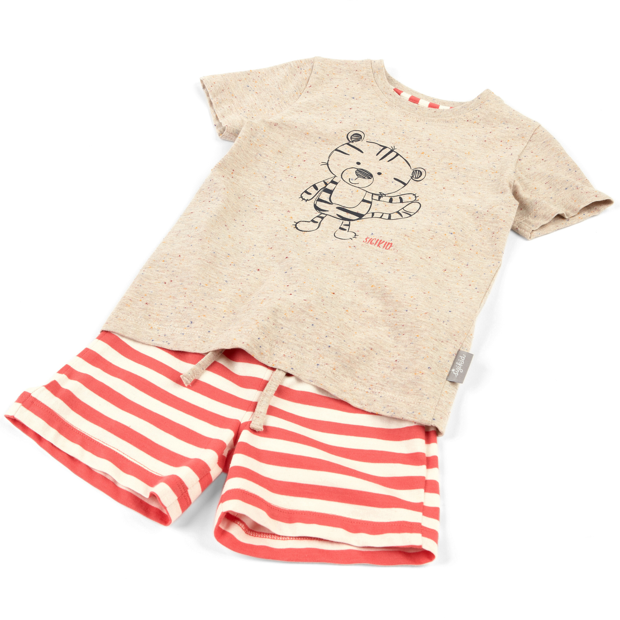 Kurzer Kinder Sommer Schlafanzug Tiger, hell meliert-pink Kurzer Kinder Sommer Schlafanzug Tiger, hell meliert-pink