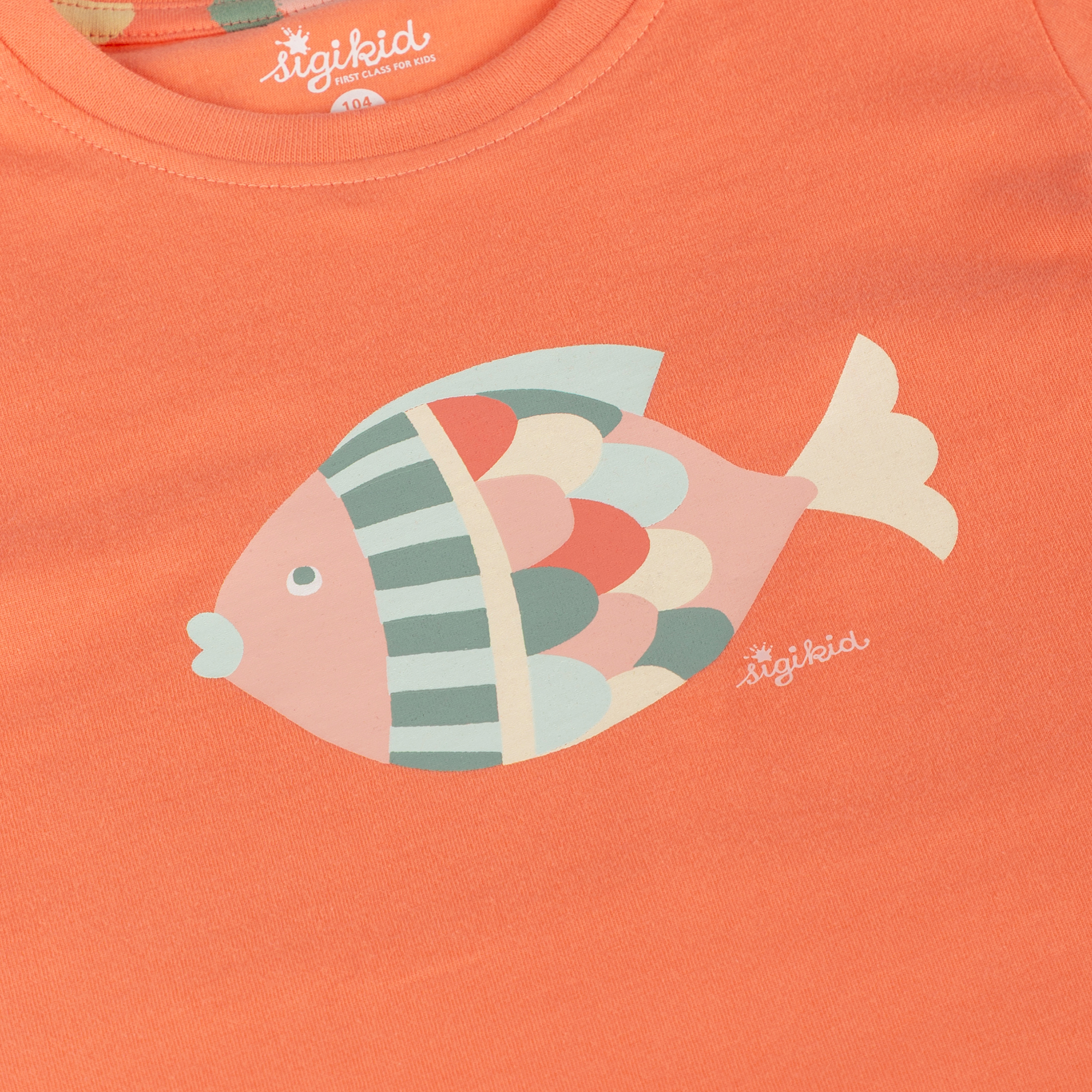 Children's short-sleeved pyjamas coral pink fish