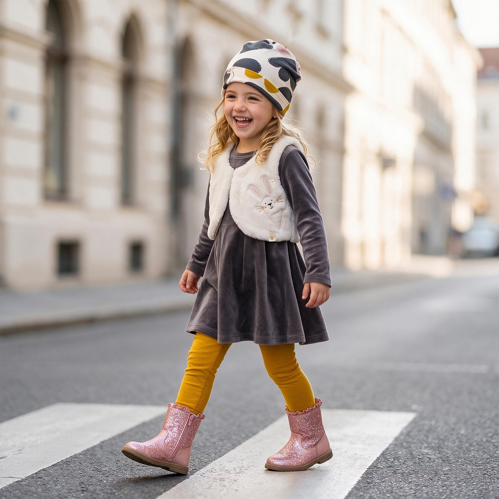 Kinder Sherpa Fleece Weste Schneehase, weiß