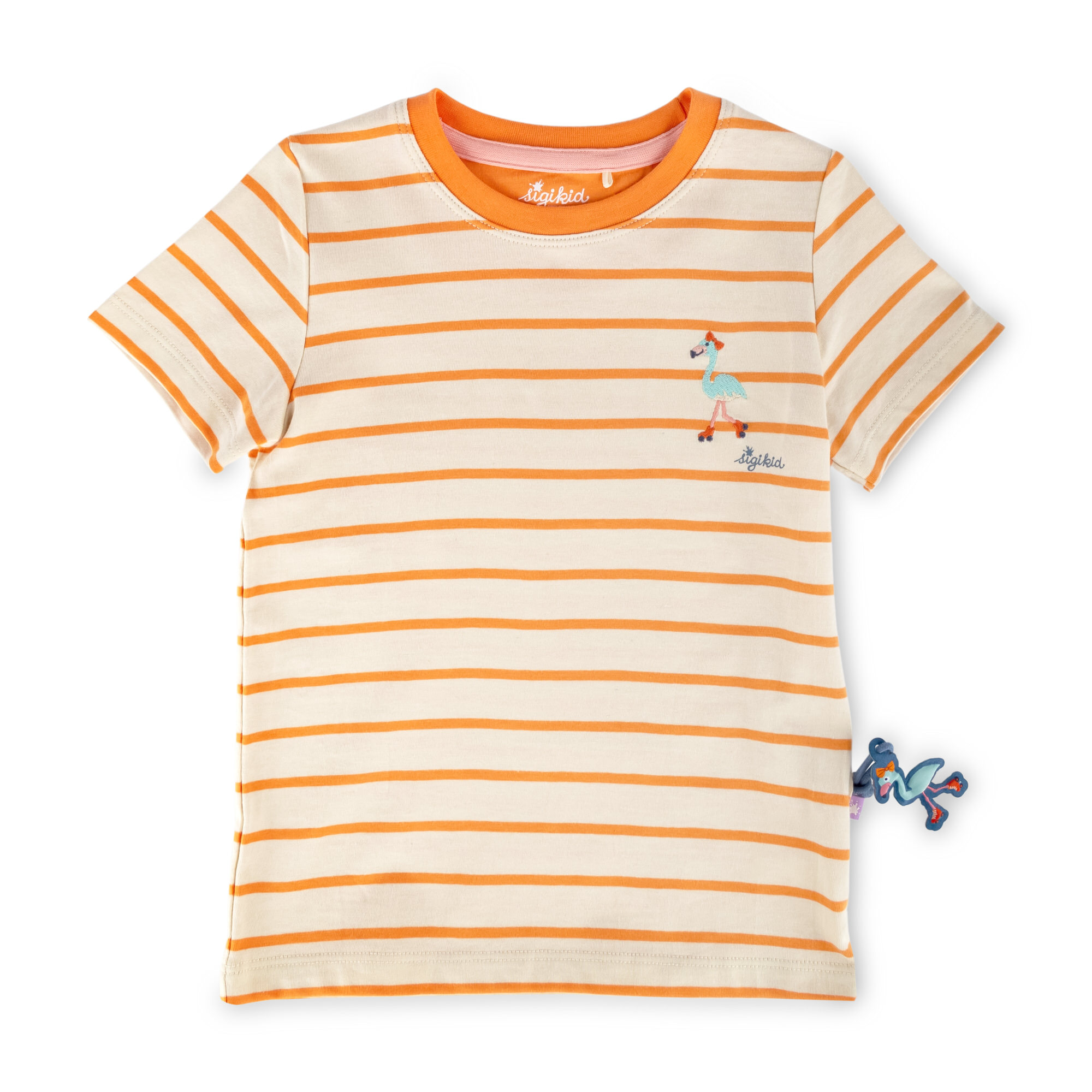 Girls' striped T-shirt flamingo, cream/orange Girls' striped T-shirt flamingo, cream/orange