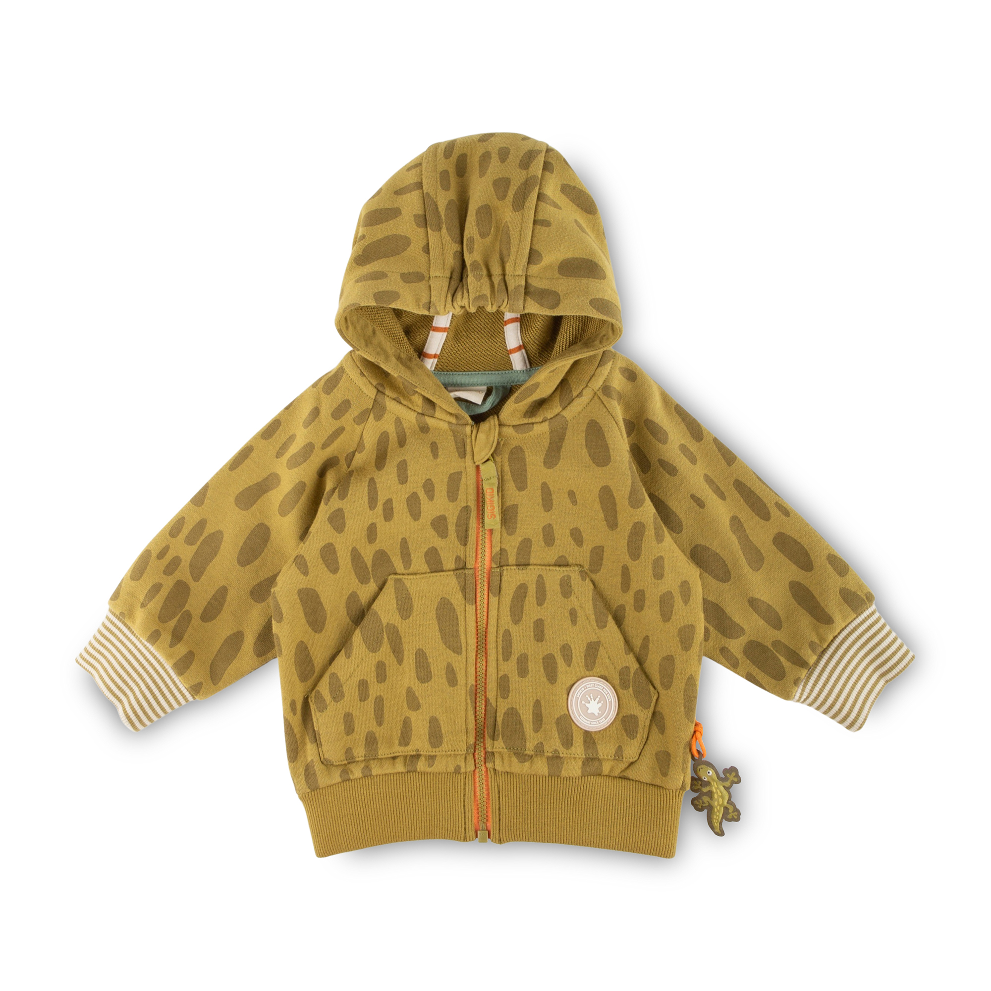 Hooded baby sweat jacket, gecko on the back, Jungle