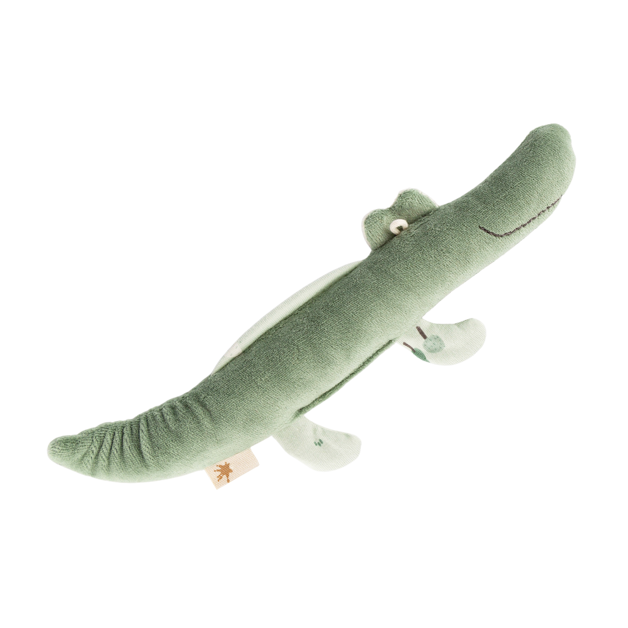 Baby grasping soft toy rattle crocodile, sigibaby