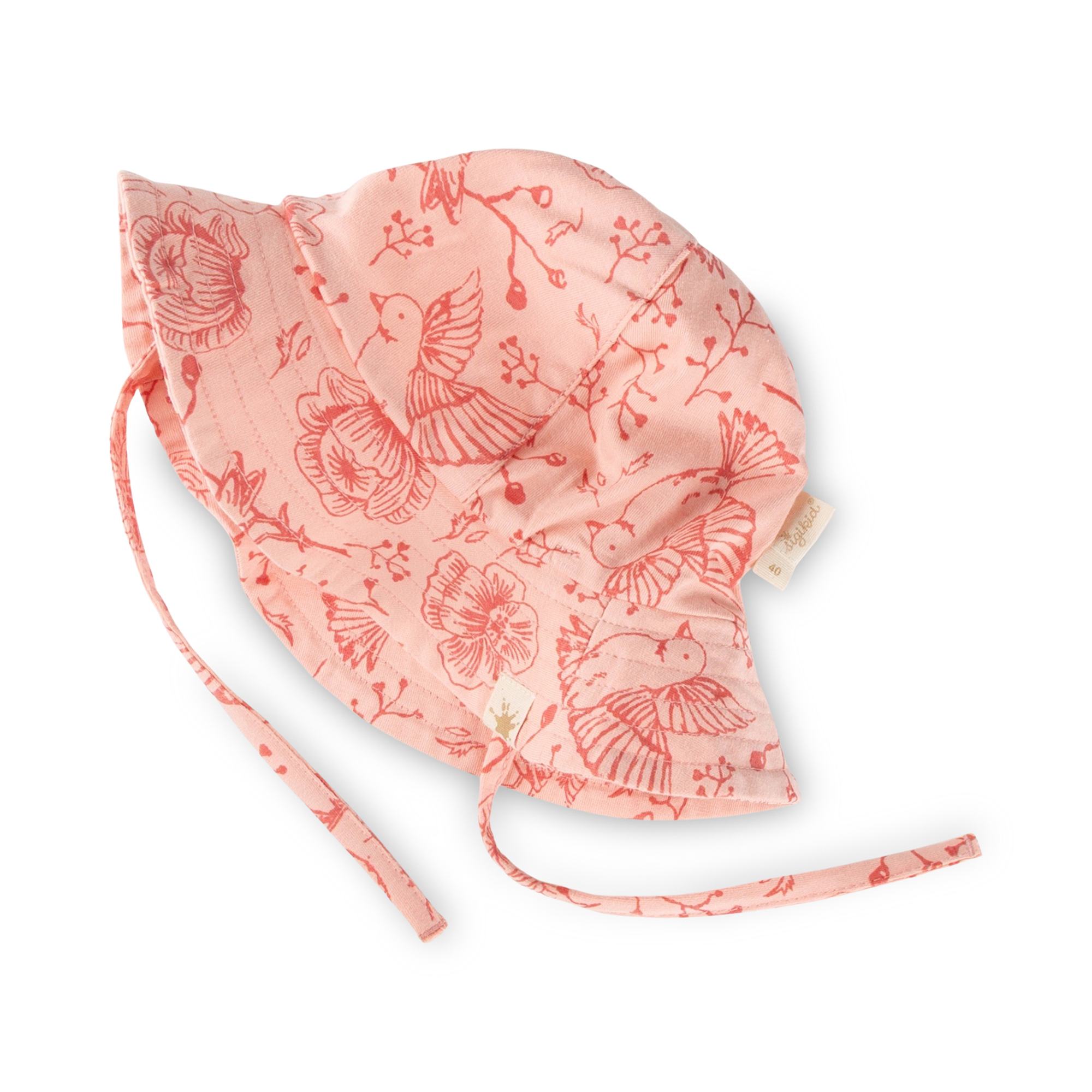 Brimmed baby sun hat Spring Birds with ties