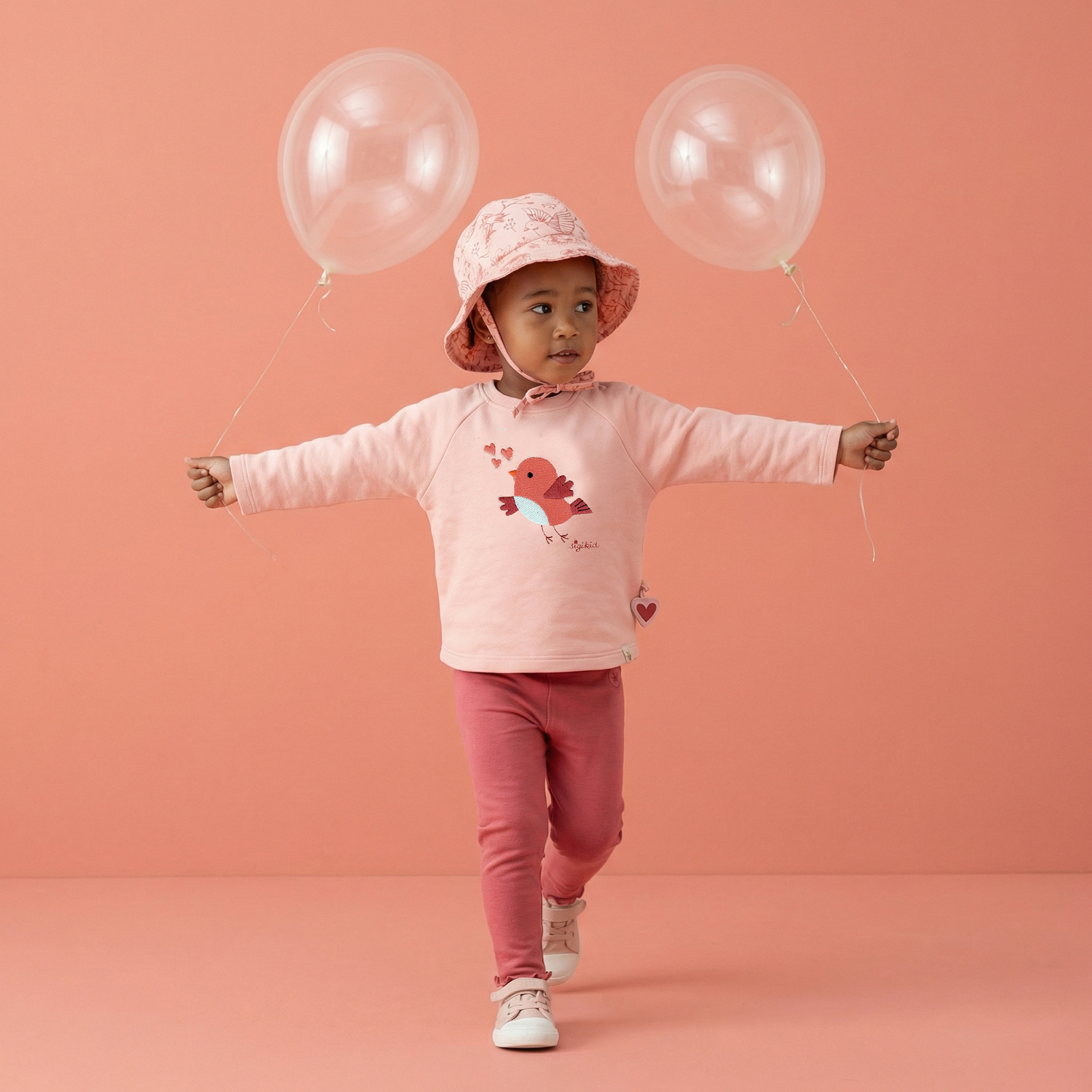 Baby Sweatshirt mit Vögelchen Stickmotiv, rosa