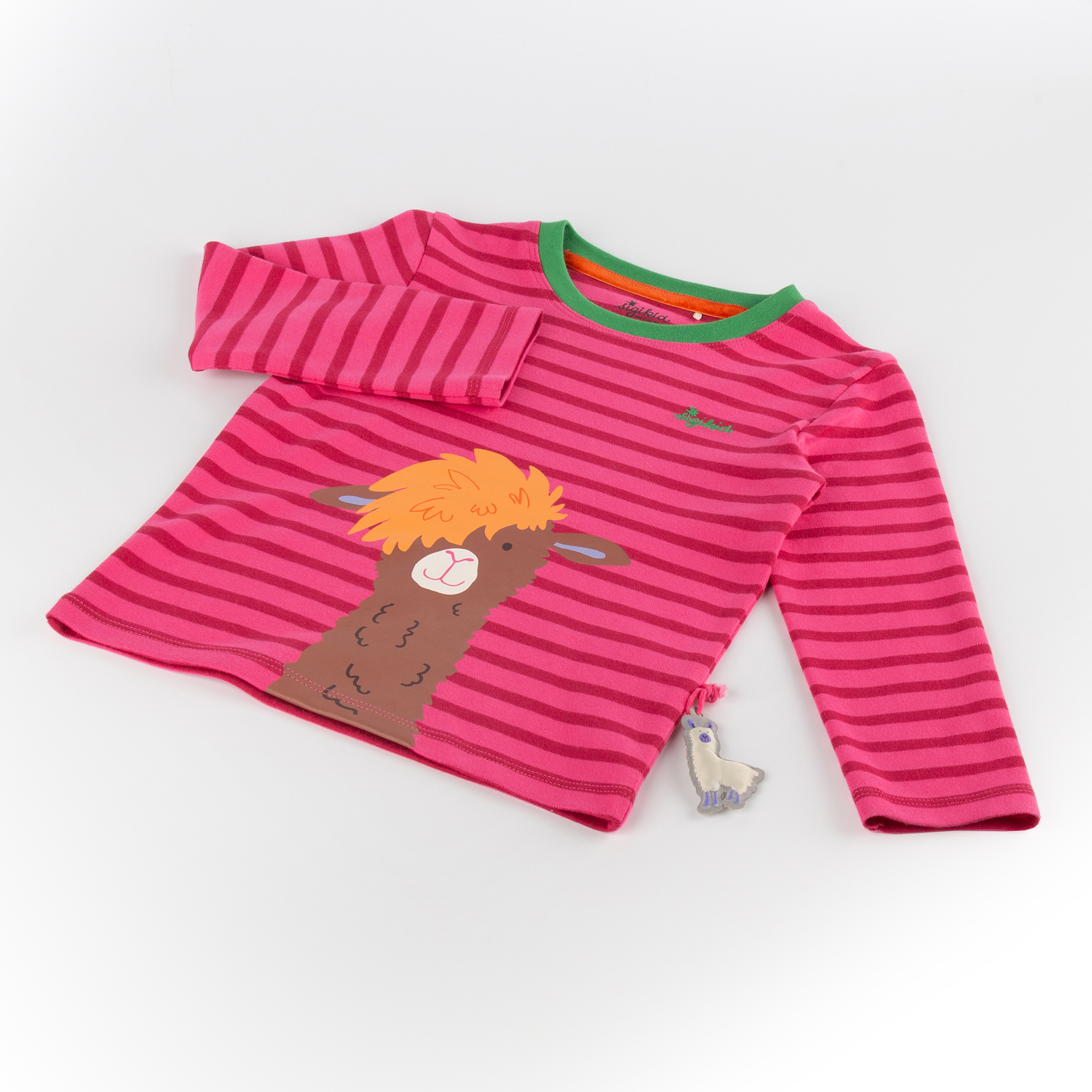 Kinder Langarmshirt Crazy Lama, pink gestreift