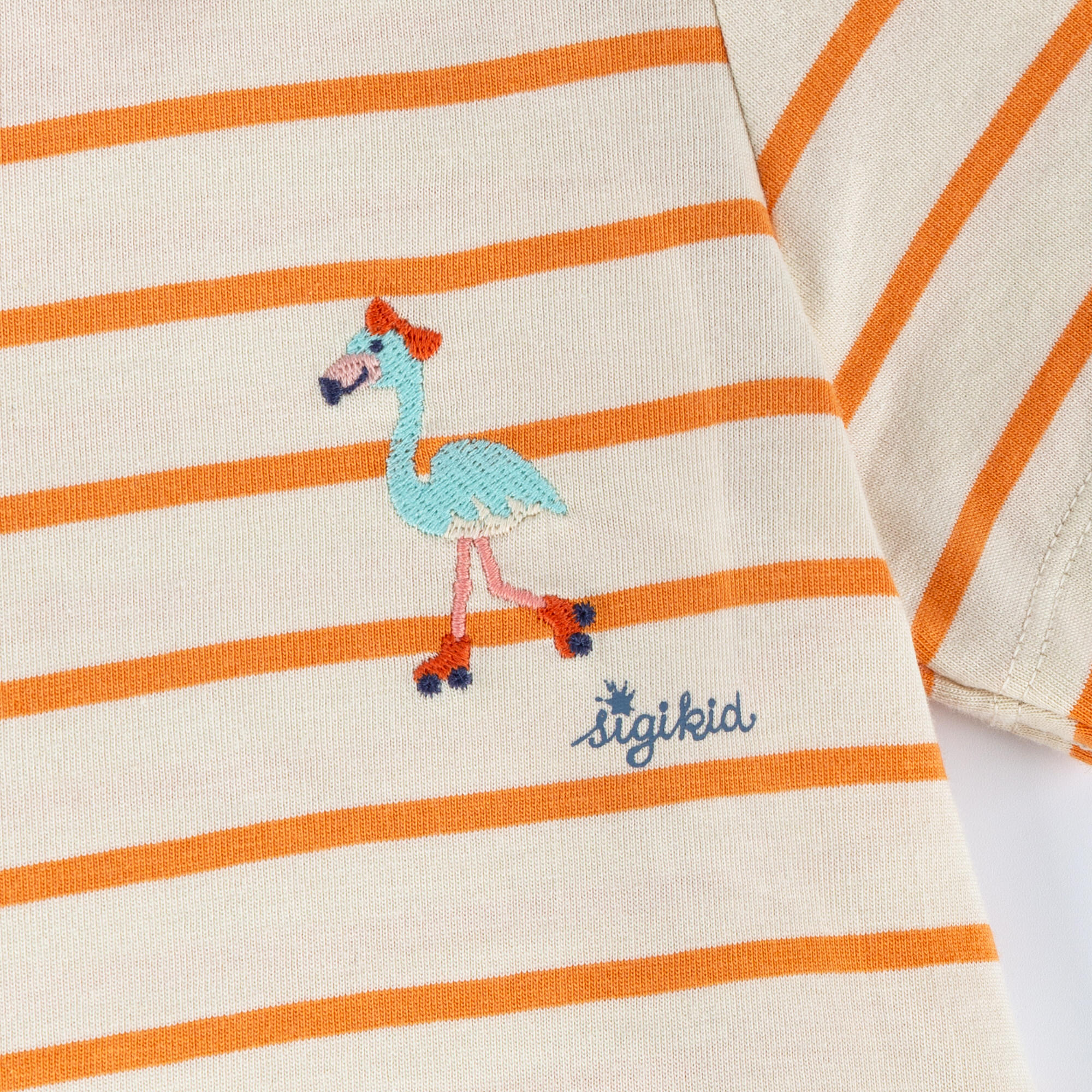 Girls' striped T-shirt flamingo, cream/orange