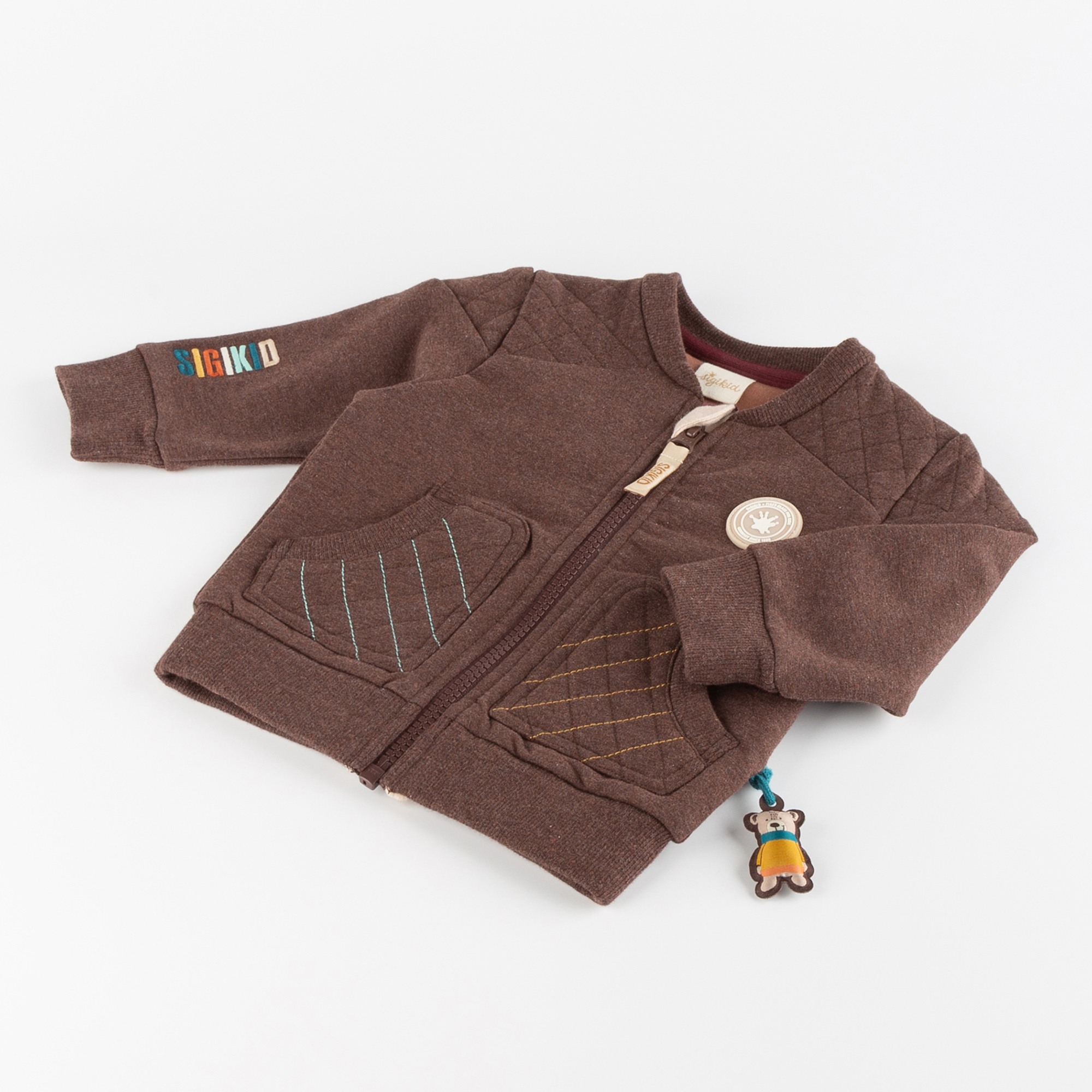 Baby sweat jacket, quilted shoulder & pockets, Winter Animals