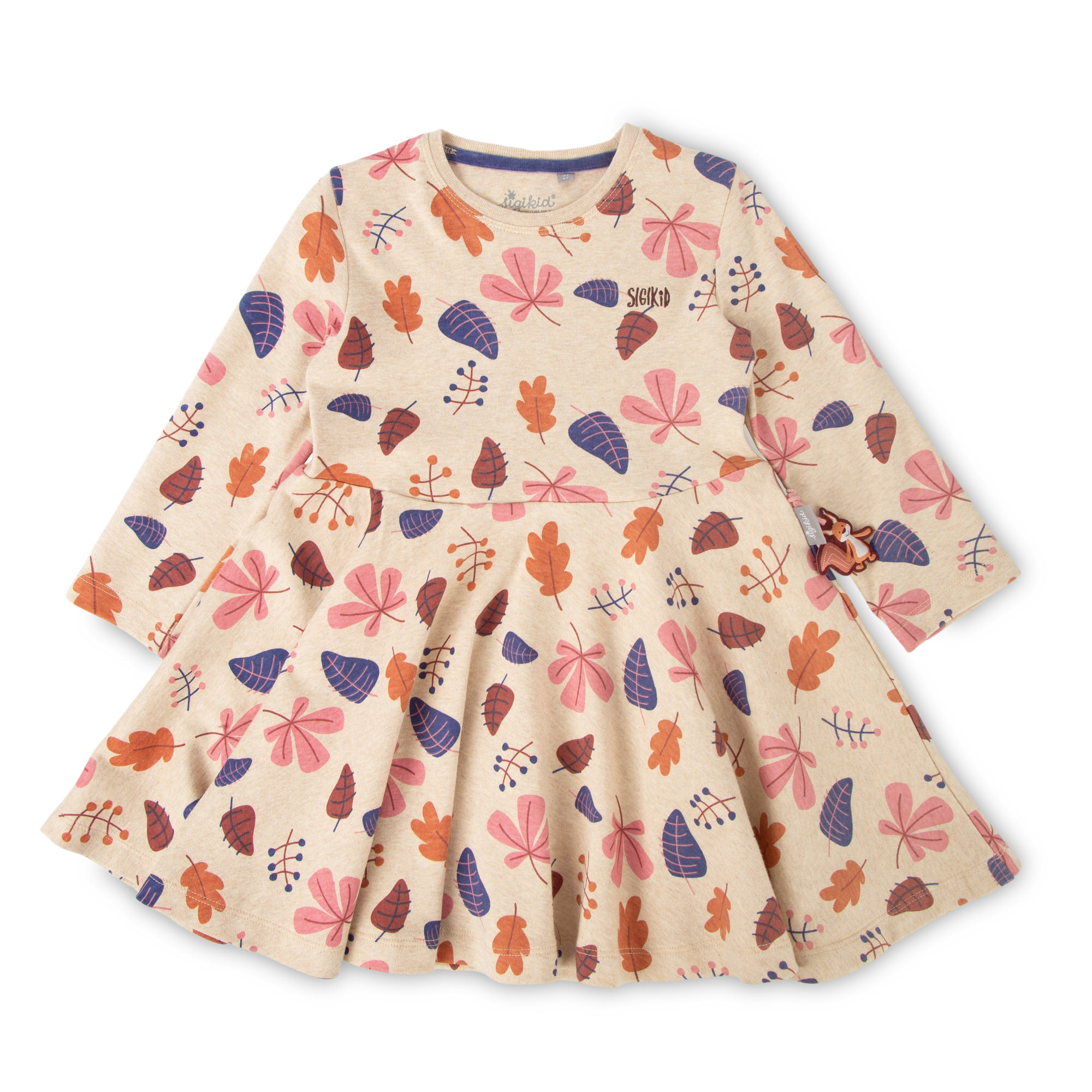 Kinder Kleid, beige mit buntem Blätterprint