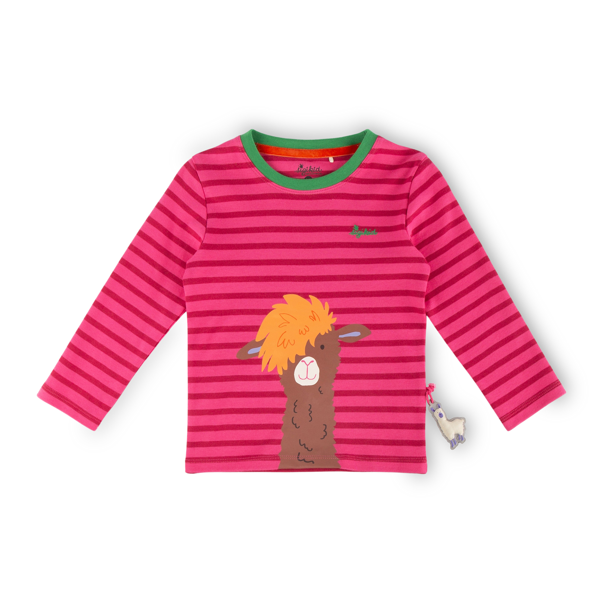 Kinder Langarmshirt Crazy Lama, pink gestreift