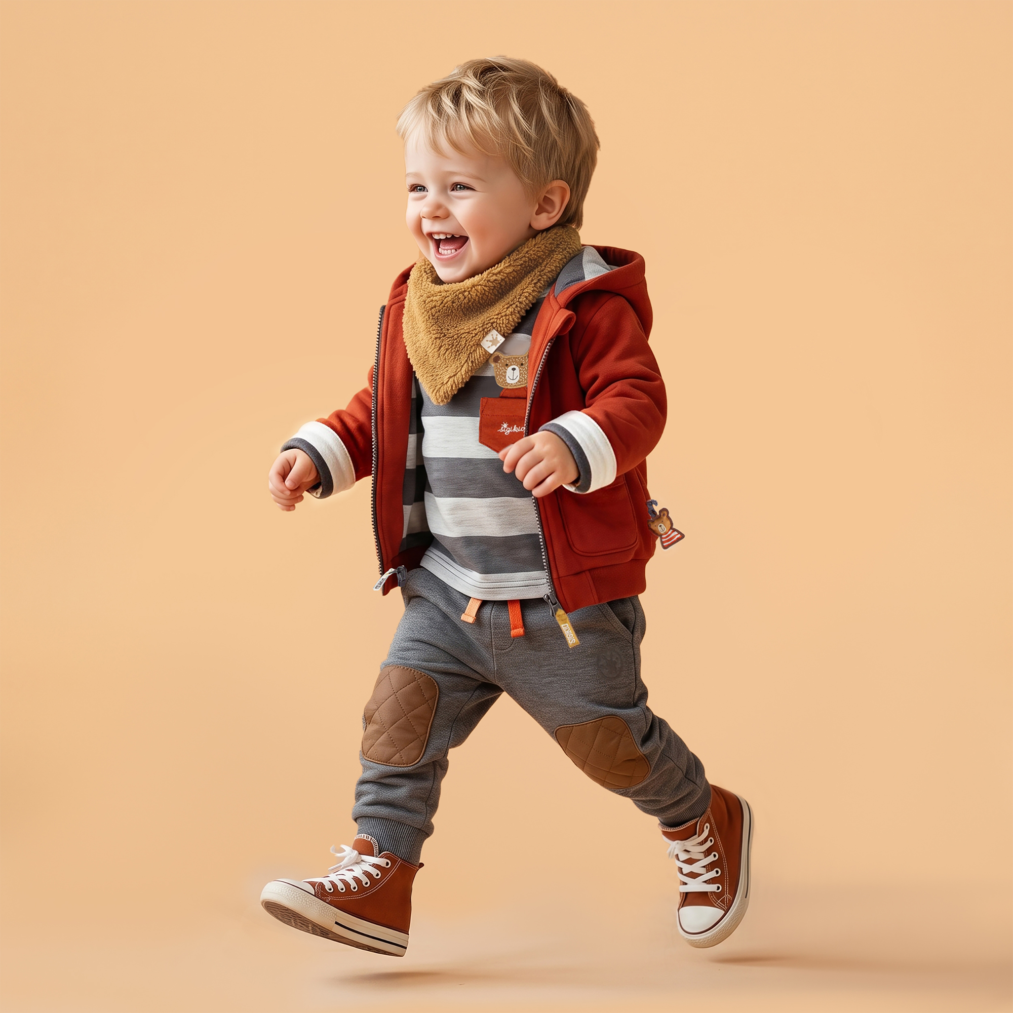 Baby Wendejacke Winterbär wattiert, rot oder grau/weiß gestreift