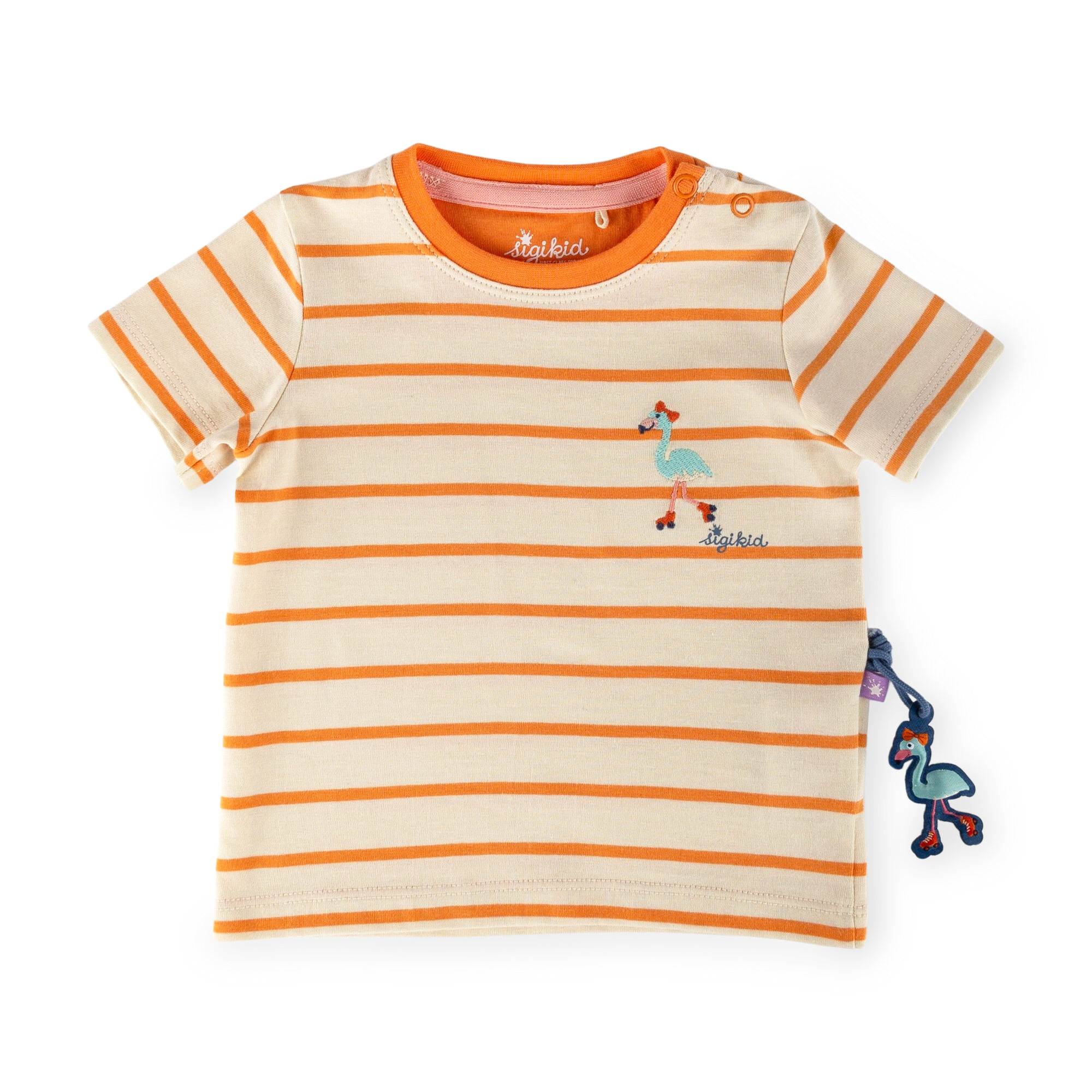 Baby Ringel T-Shirt Flamingo, orange-weiß