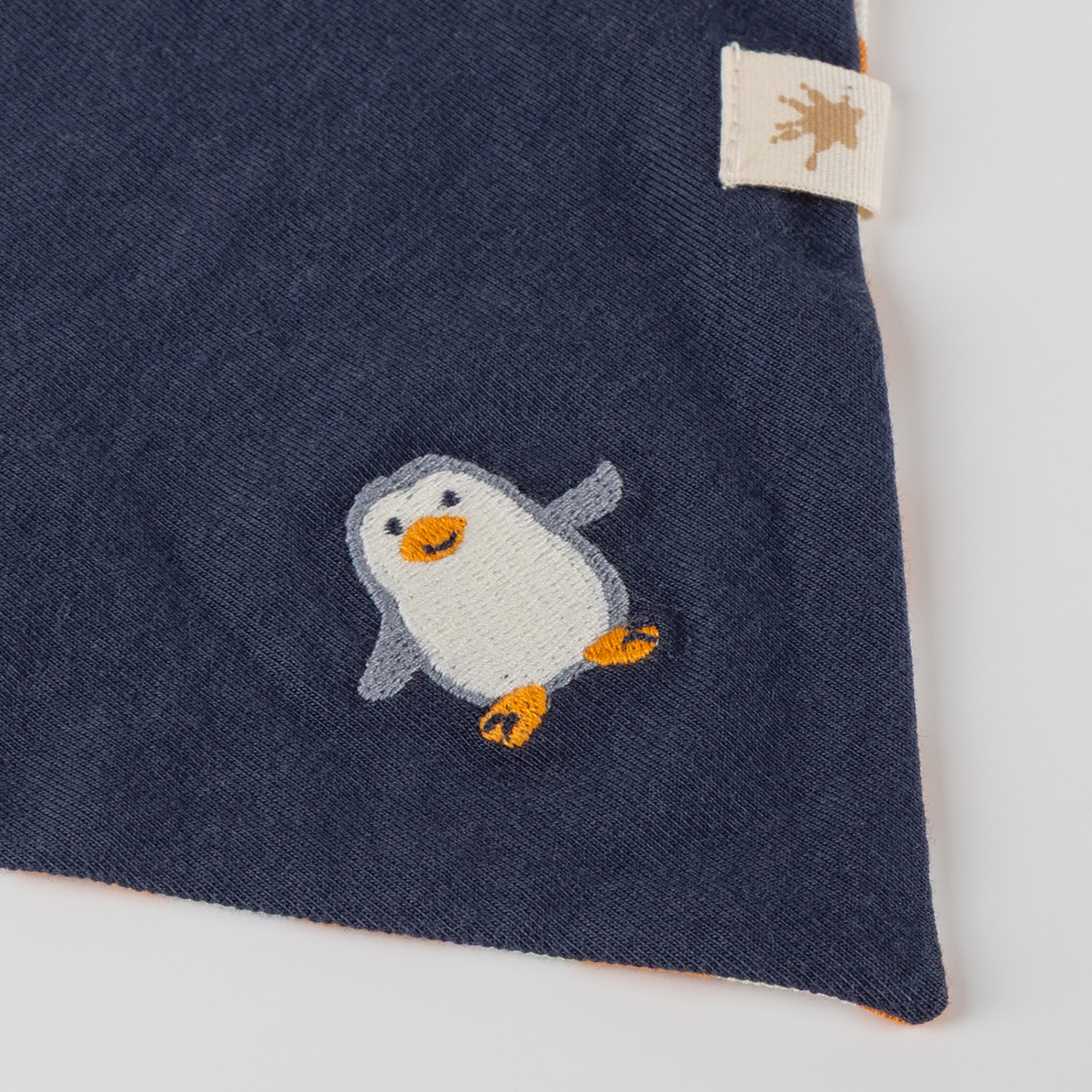Baby Wendehalstuch Pinguin Polar Friends, gelb/weiß geringelt und dunkelblau