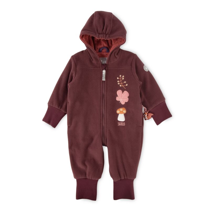 Sigikid Baby Fleece Overall mit Herbstmotiven, dunkelrot