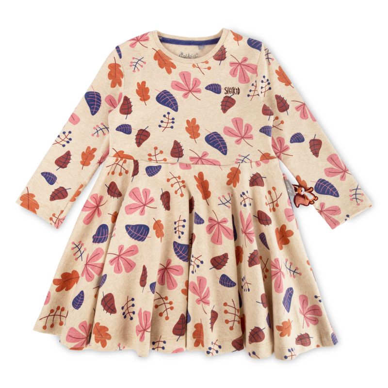 Sigikid Kinder Kleid, beige mit buntem Blätterprint