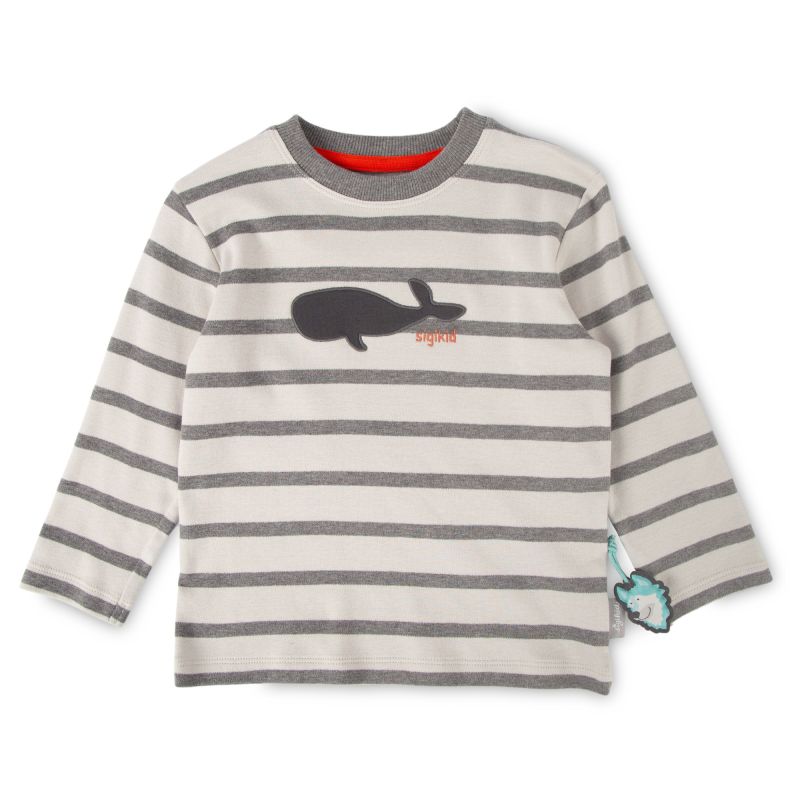 Sigikid Kinder Langarmshirt mit Wal Motiv, grau geringelt