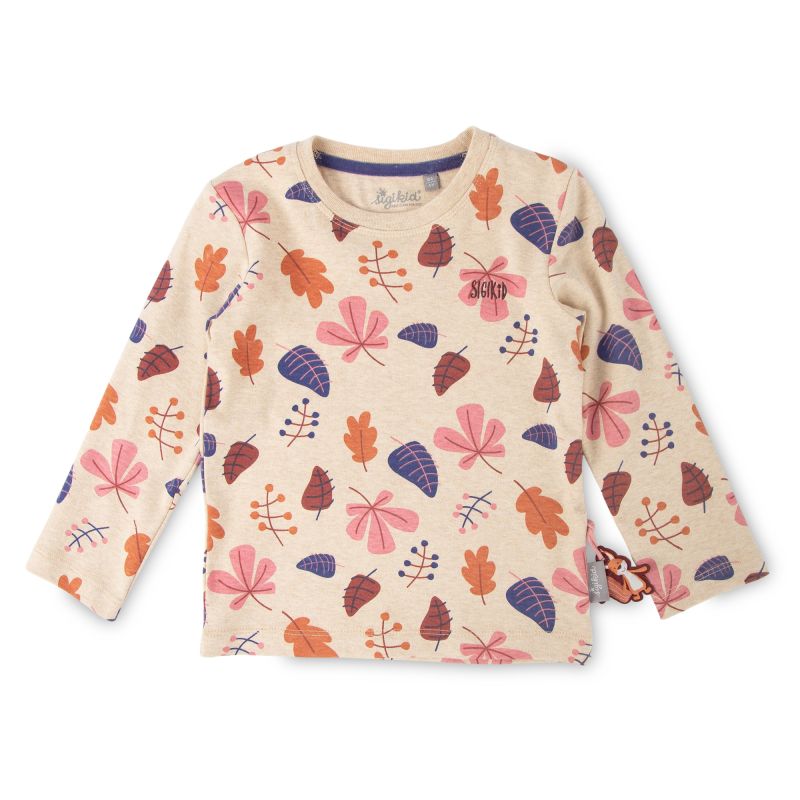 Sigikid Kinder Langarmshirt, beige mit buntem Blätterprint