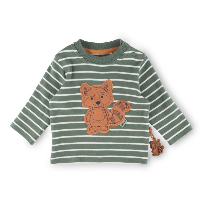 Sigikid Baby Langarm Ringelshirt mit Waschbären Motiv, grün-weiß