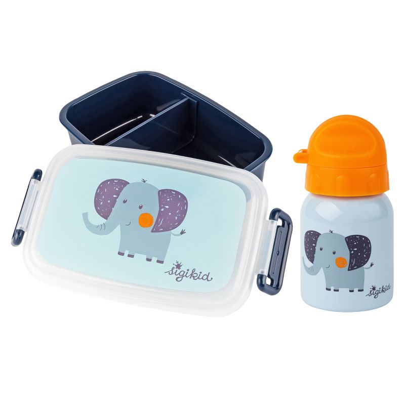 Sigikid Kinder Set 250 ml Edelstahl-Trinkflasche und Brotbox, Elefant