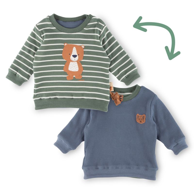 Sigikid Baby Langarm Wendeshirt, blau oder grün-weiß geringelt