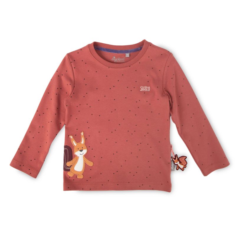 Sigikid Kinder Langarmshirt mit Eichhörnchen Motiv, rotbraun mit Pünktchen