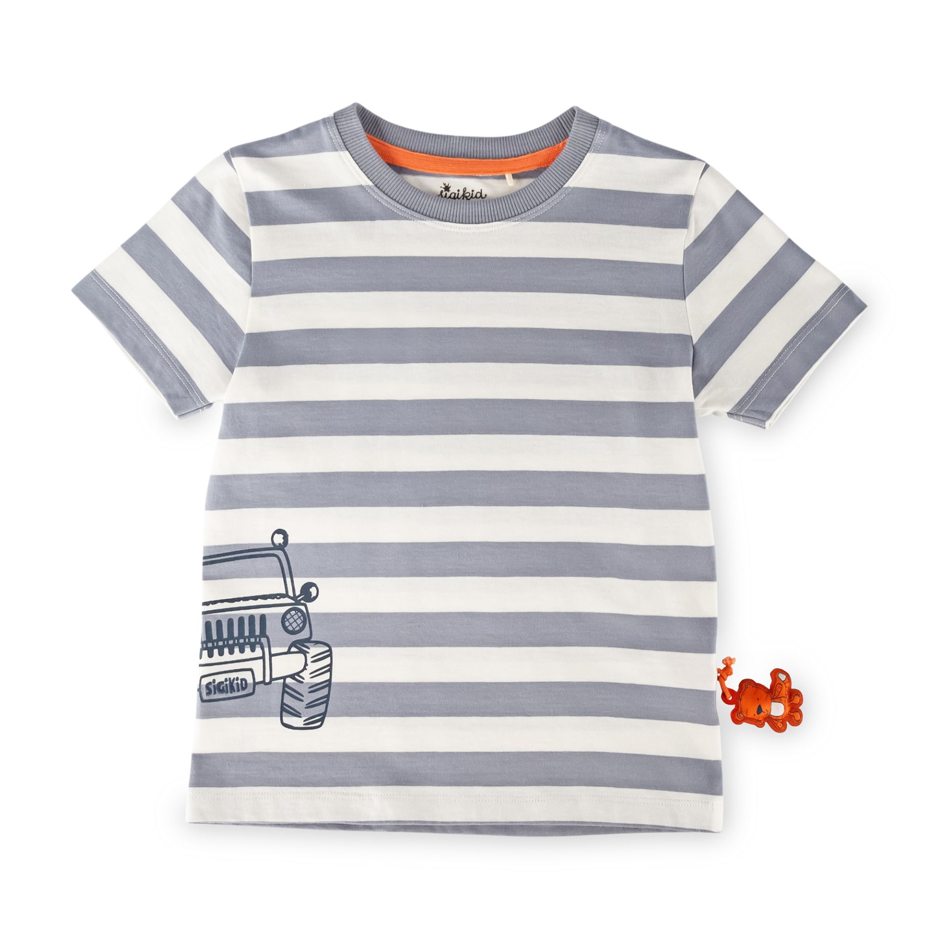 Striped children's T-shirt jeep, white/grey