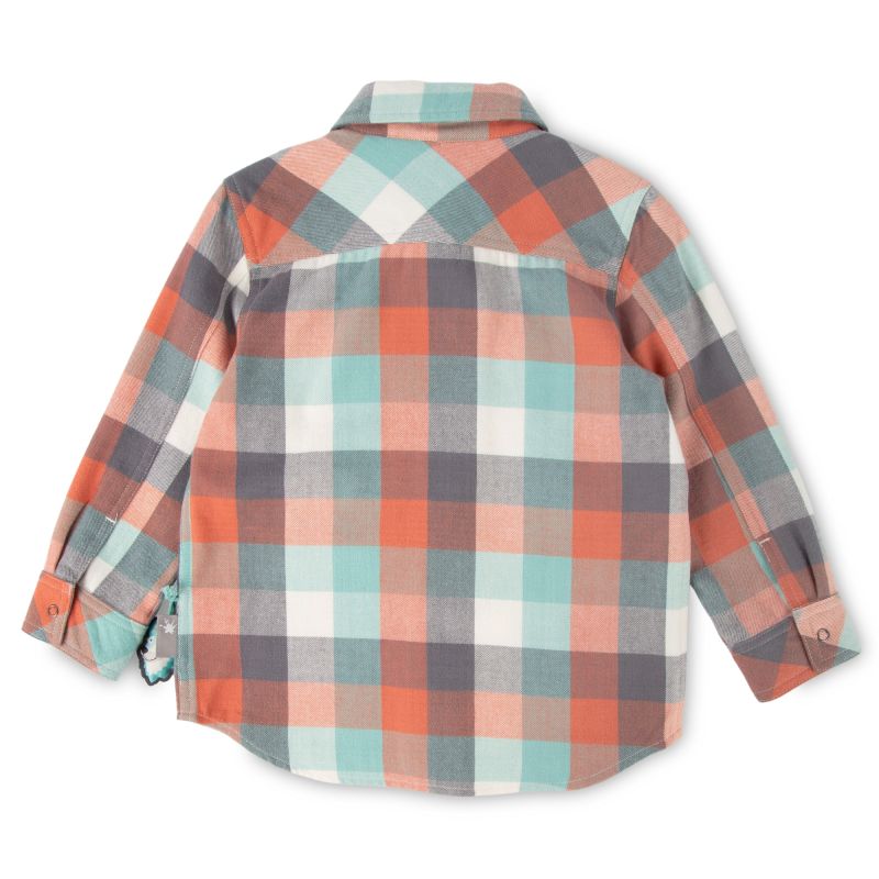 Sigikid Kinder Karo Flanellhemd orange, grau und türkis