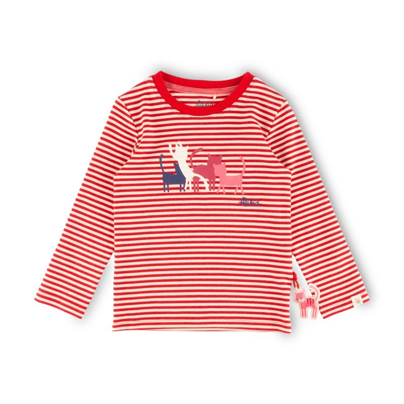 Sigikid Kinder Langarmshirt Katze, rot-weiß geringelt