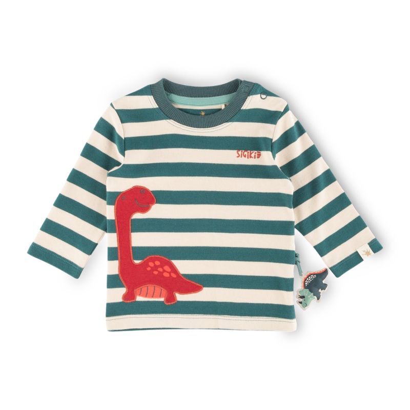 Sigikid Baby Streifen Langarmshirt Dino, grün-weiß